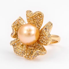 Alexander Beverly Hills 3.87ct Multi-Color Diamond & Pearl Floral Ring 18k
