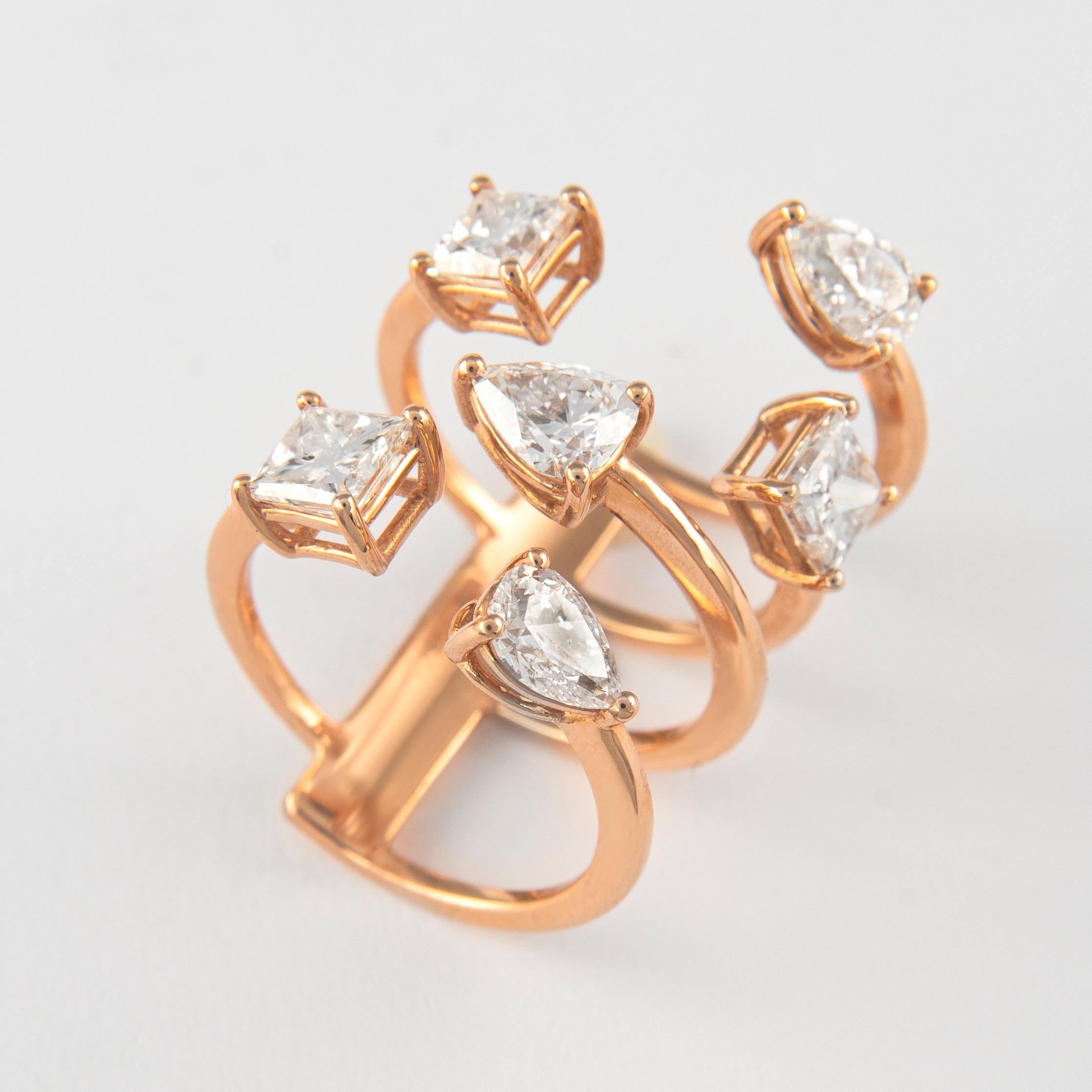 Women's Alexander 3.91 Carat Floating Diamonds Ring 18 Karat Rose Gold For Sale