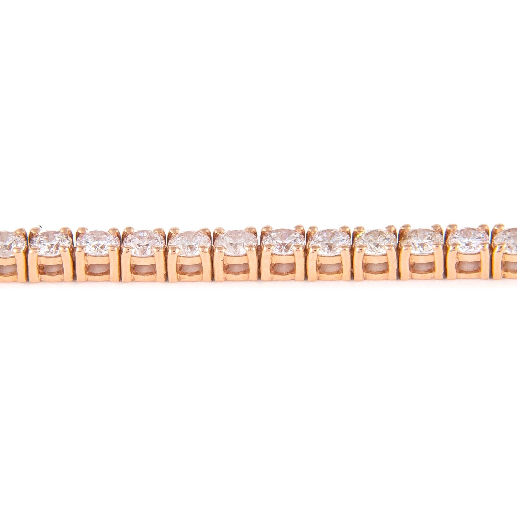 Taille ronde Alexander Bracelet tennis en or rose 14 carats avec diamants de 4,03 carats en vente
