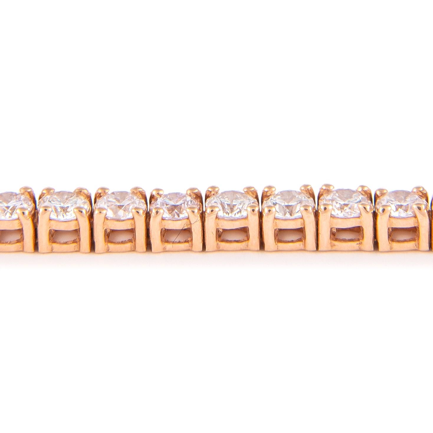 Taille ronde Alexander Bracelet tennis en or rose 14 carats avec diamants de 4,05 carats en vente