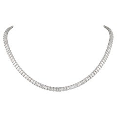 Alexander 42 Carat Emerald Cut Diamond Tennis Necklace 18 Karat White Gold