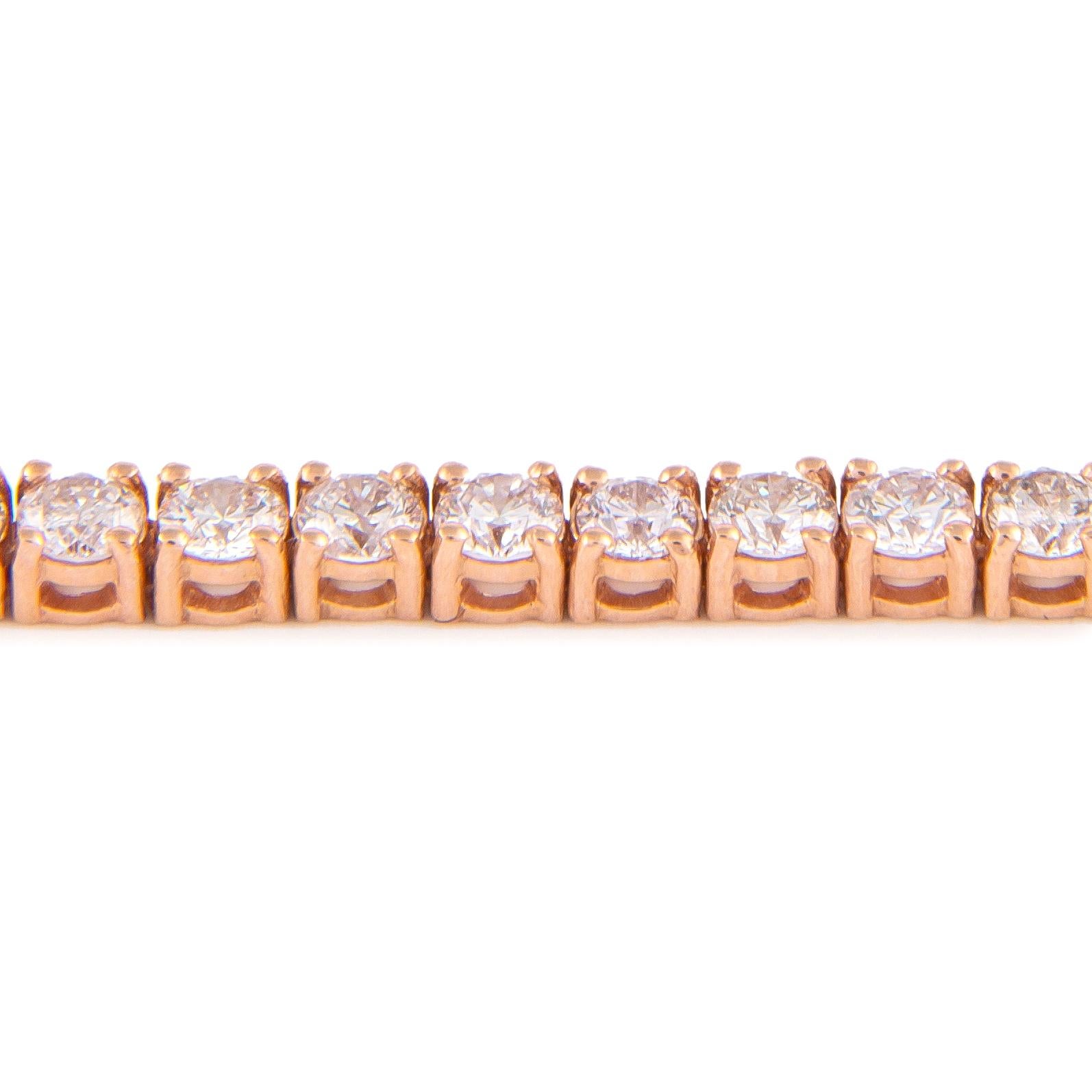 Taille ronde Alexander Bracelet tennis en or rose 14 carats avec diamants de 4,30 carats en vente