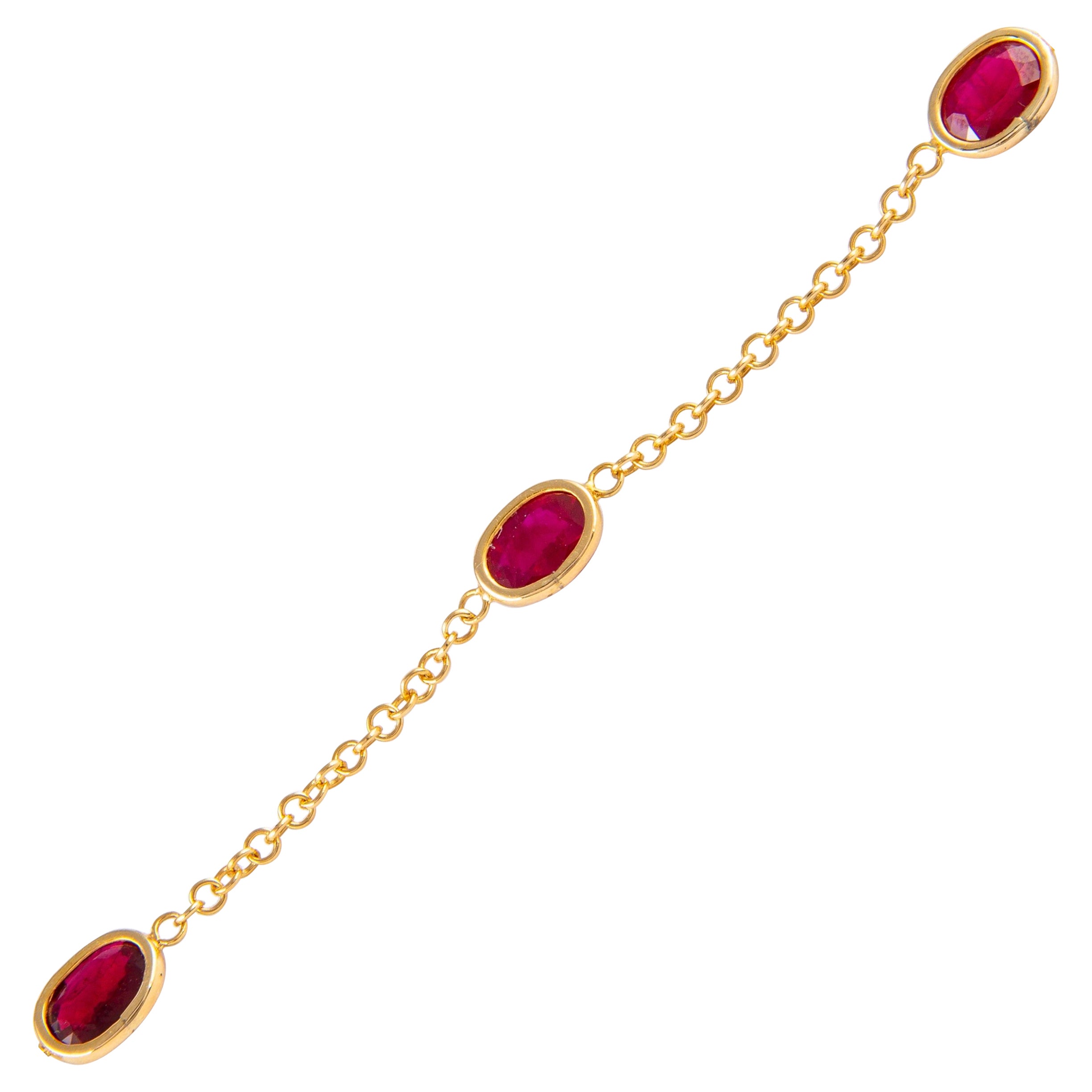 Alexander 4.35 Carat Rubies by the Yard Bracelet 18k Yellow Gold For Sale