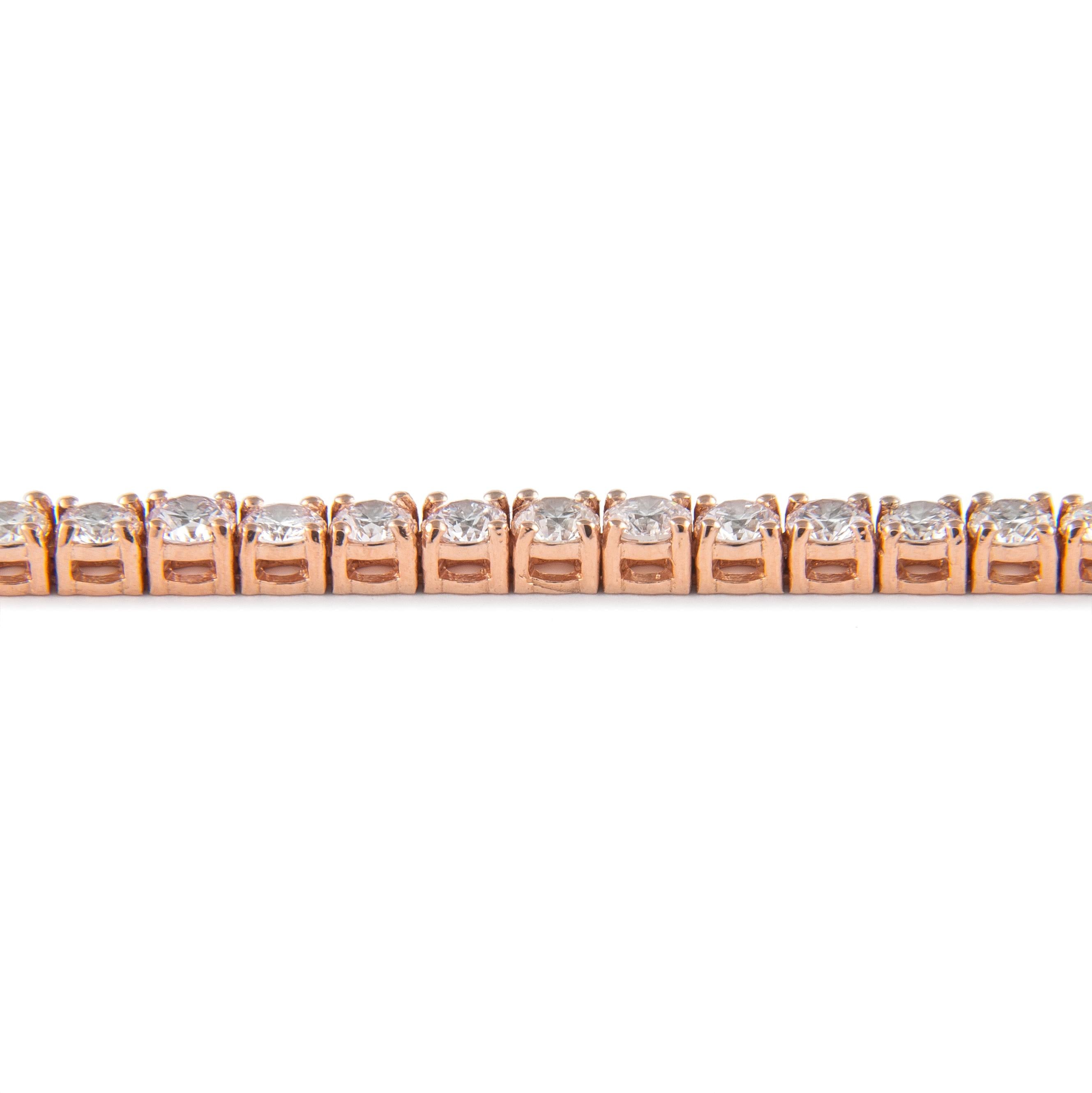 Modern Alexander 4.38 Carat Diamond Tennis Bracelet 14 Karat Rose Gold For Sale