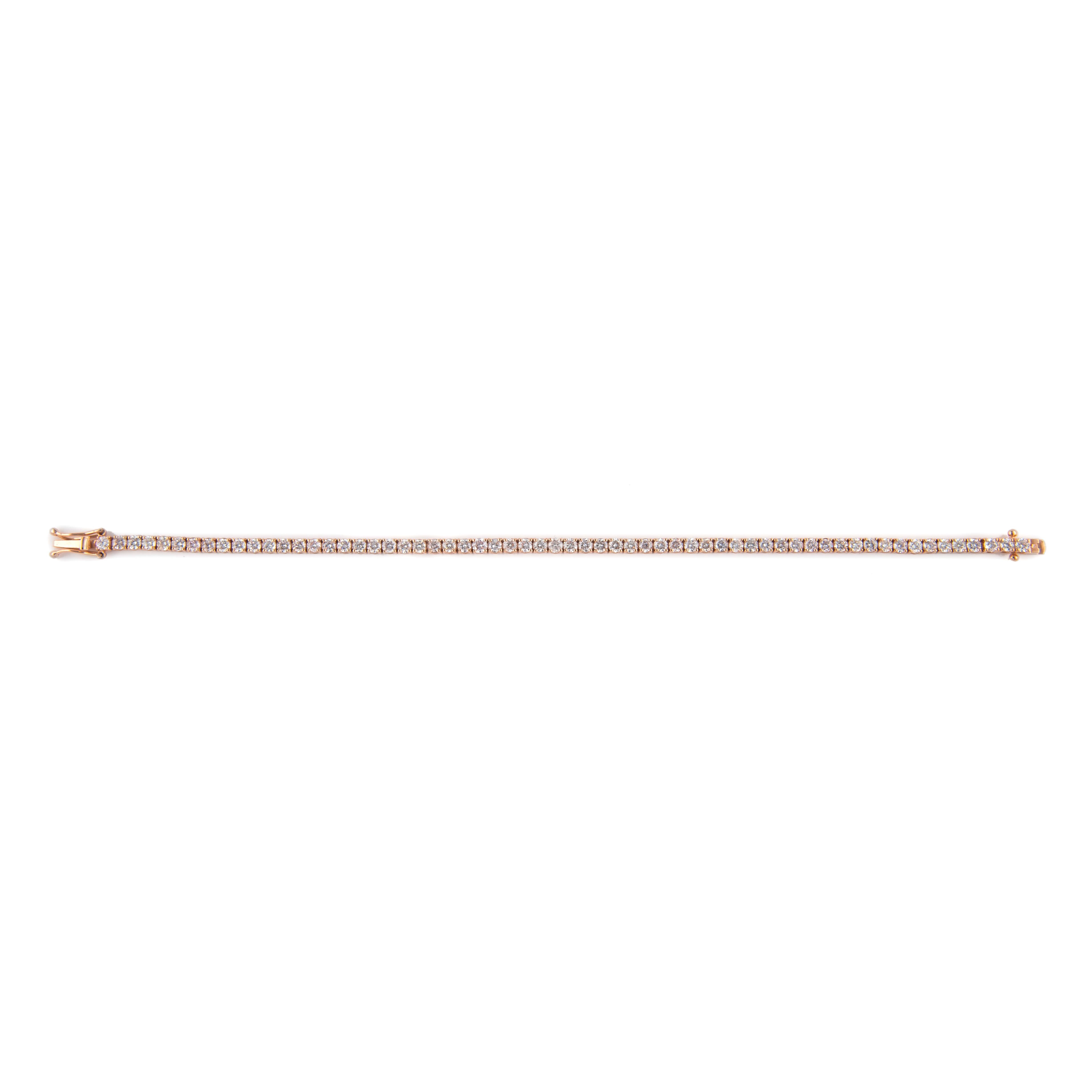 Taglio rotondo Alexander Beverly Hills Bracciale tennis con diamanti da 4.38 carati in oro rosa in vendita