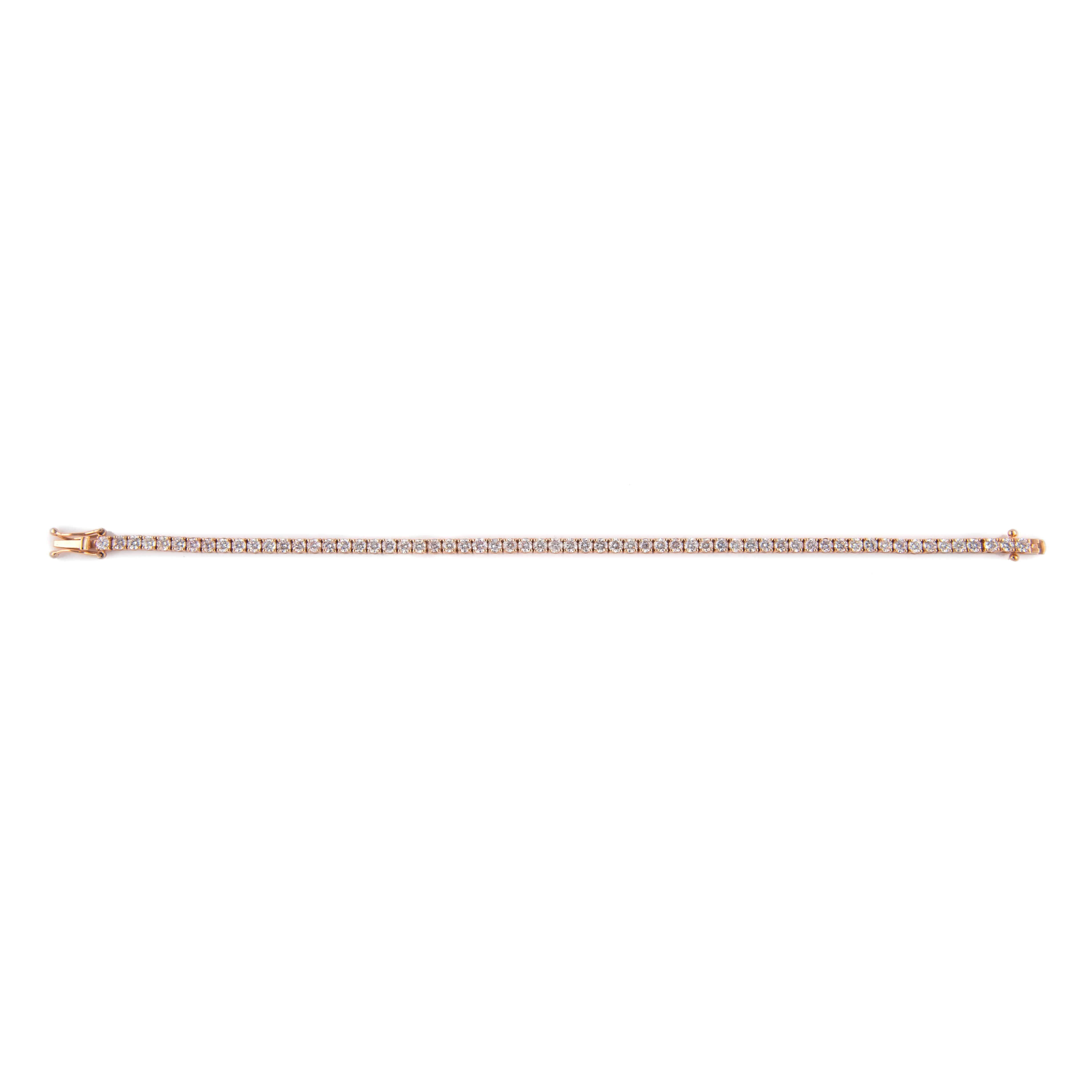 Round Cut Alexander 4.38 Carat Diamond Tennis Bracelet 14 Karat Rose Gold For Sale