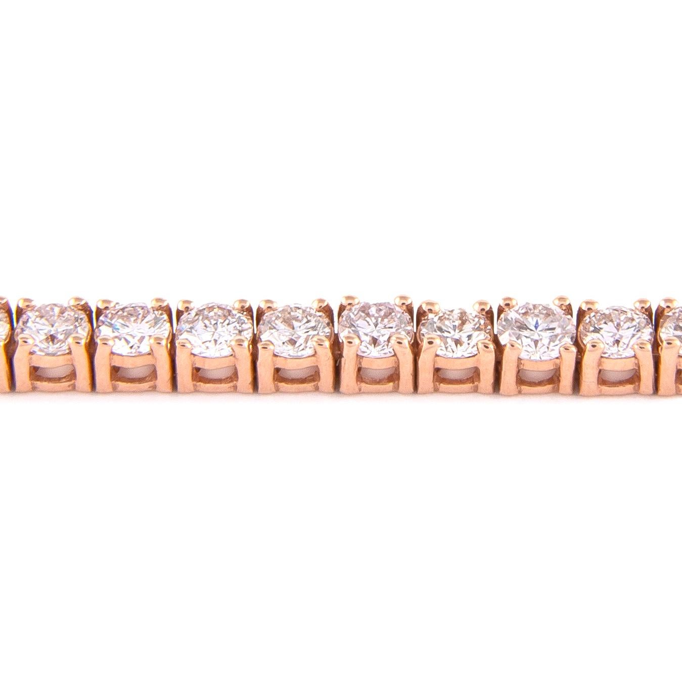 Taille ronde Alexander Bracelet tennis en or rose 14 carats avec diamants de 4,42 carats en vente