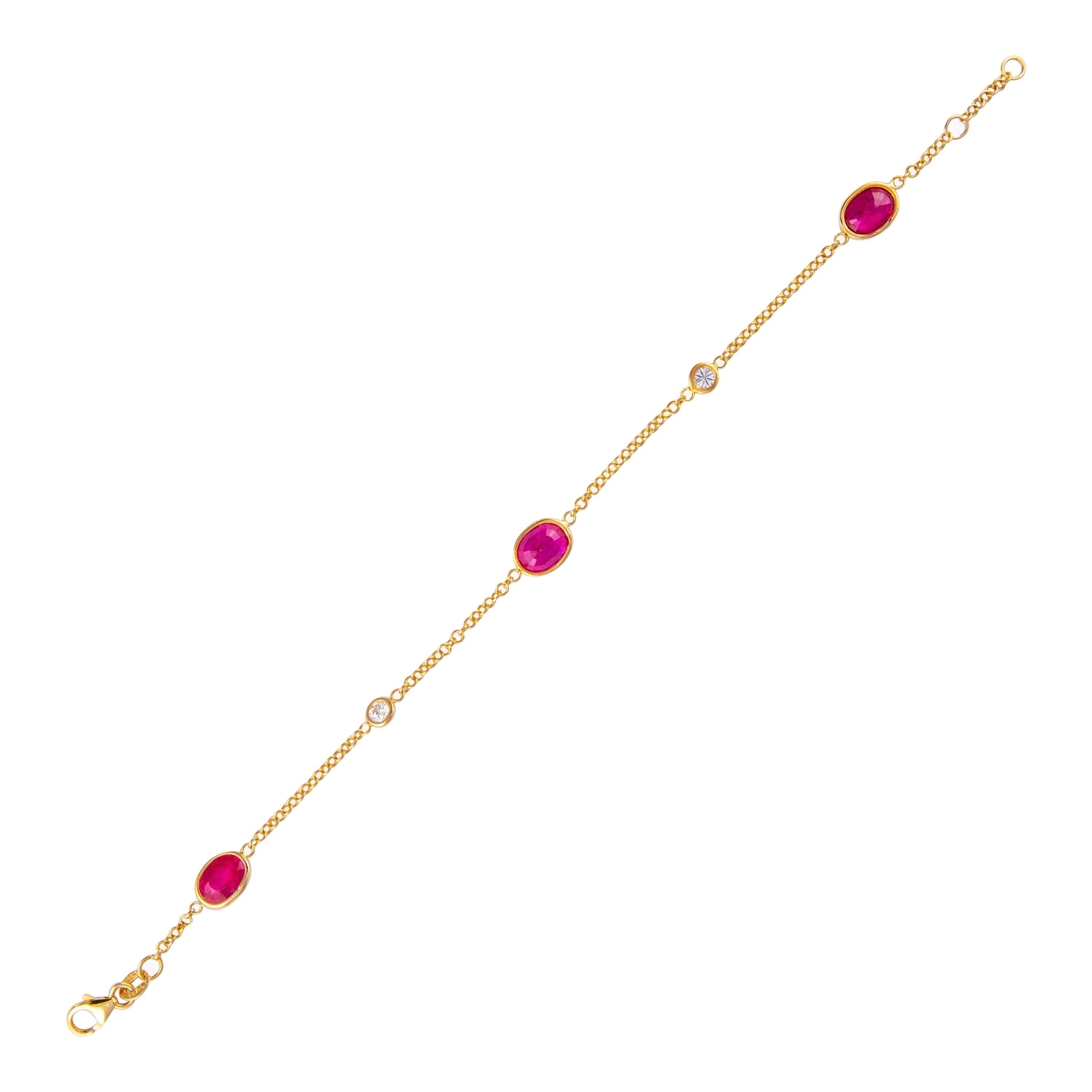 Alexander 4.48 Carat Ruby & Diamonds by the Yard Bracelet 18k Yellow Gold For Sale