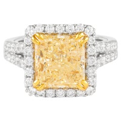 Alexander 4.50ct Fancy Intense Yellow Radiant Diamond with Halo Ring 18k