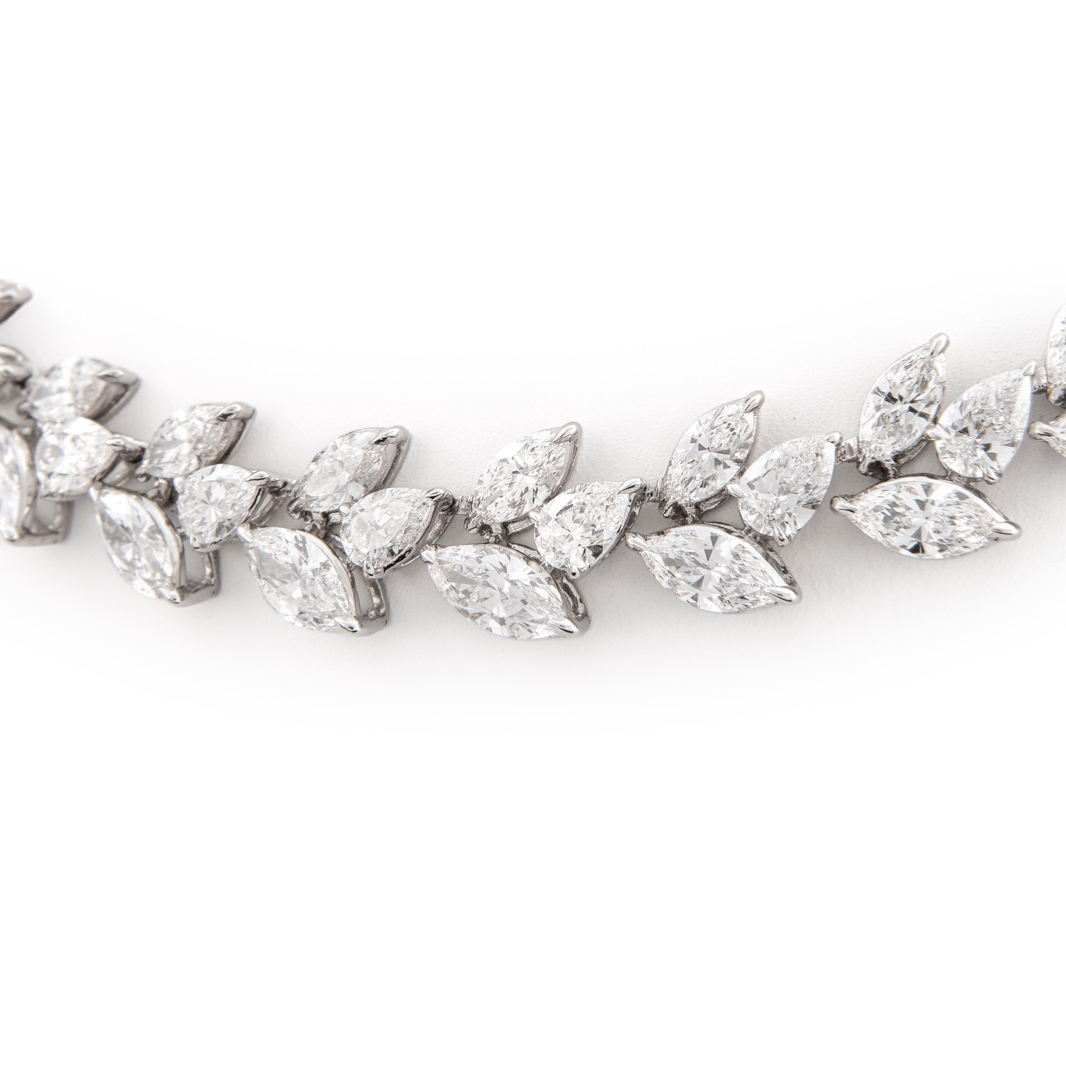 Contemporary Alexander 45.35ct Marques & Pear Cut Diamond Necklace 18k White Gold For Sale