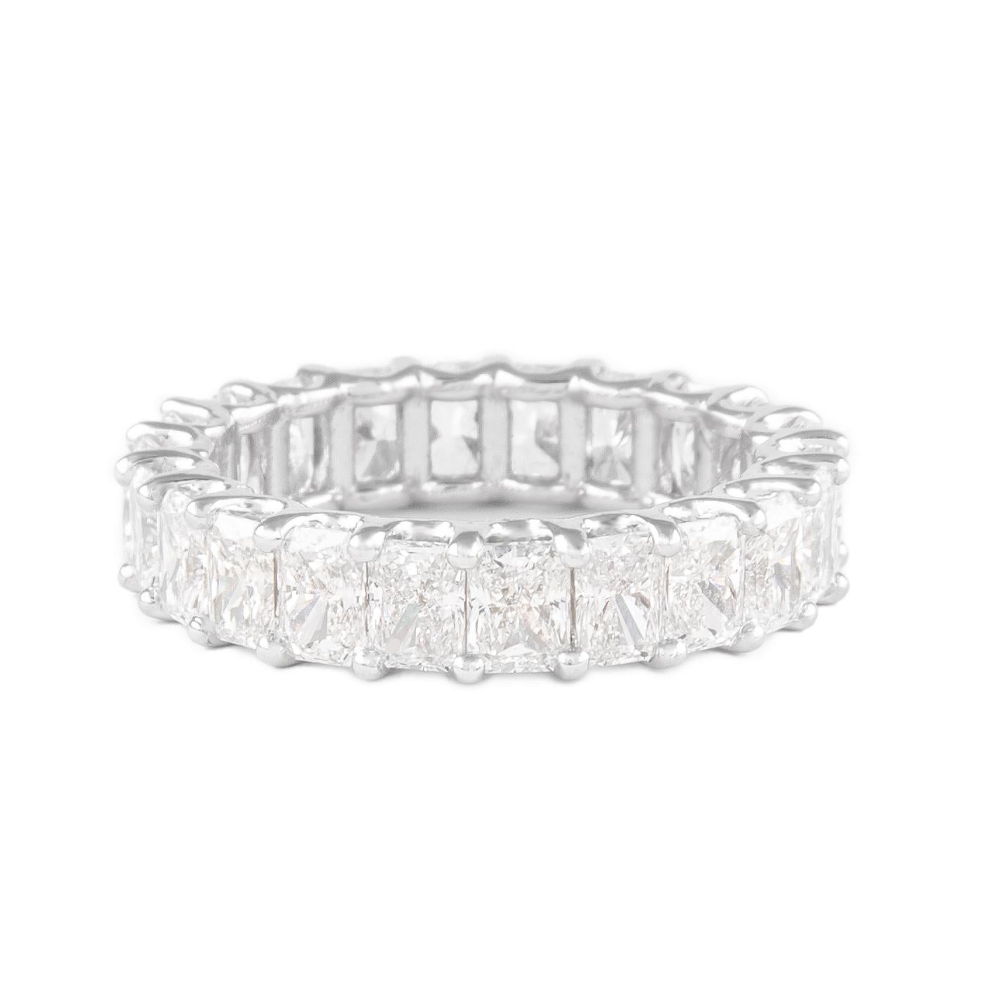 Alexander 4.59ct D/E VS Radiant Cut Diamond Eternity Band 18k White Gold S-6.5 In New Condition For Sale In BEVERLY HILLS, CA