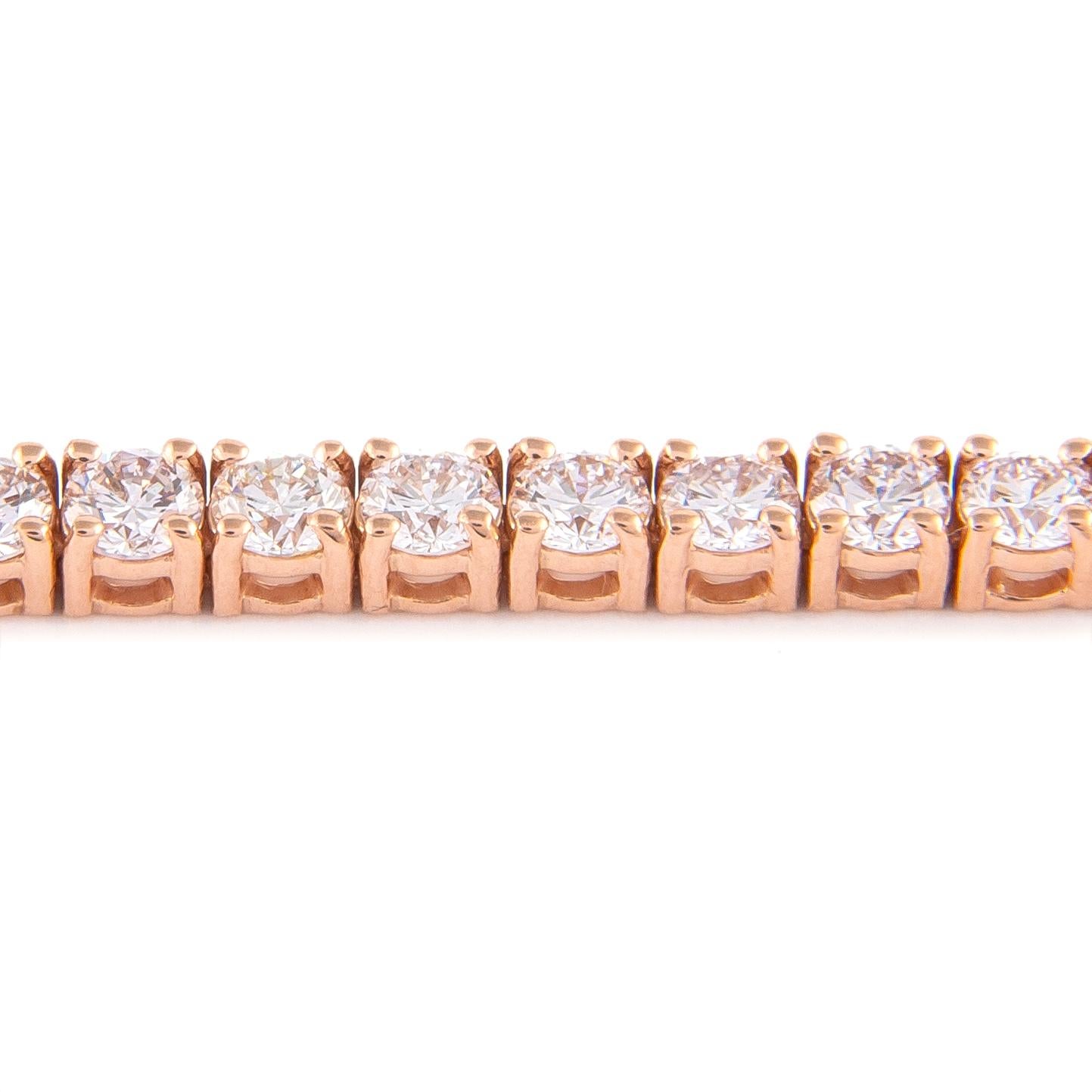 Taille ronde Alexander Bracelet tennis en or rose 14 carats avec diamants de 4,69 carats en vente