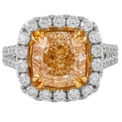 Alexander 5.02ct Cushion Fancy Yellow VVS1 Diamond Ring 18k Two Tone Gold