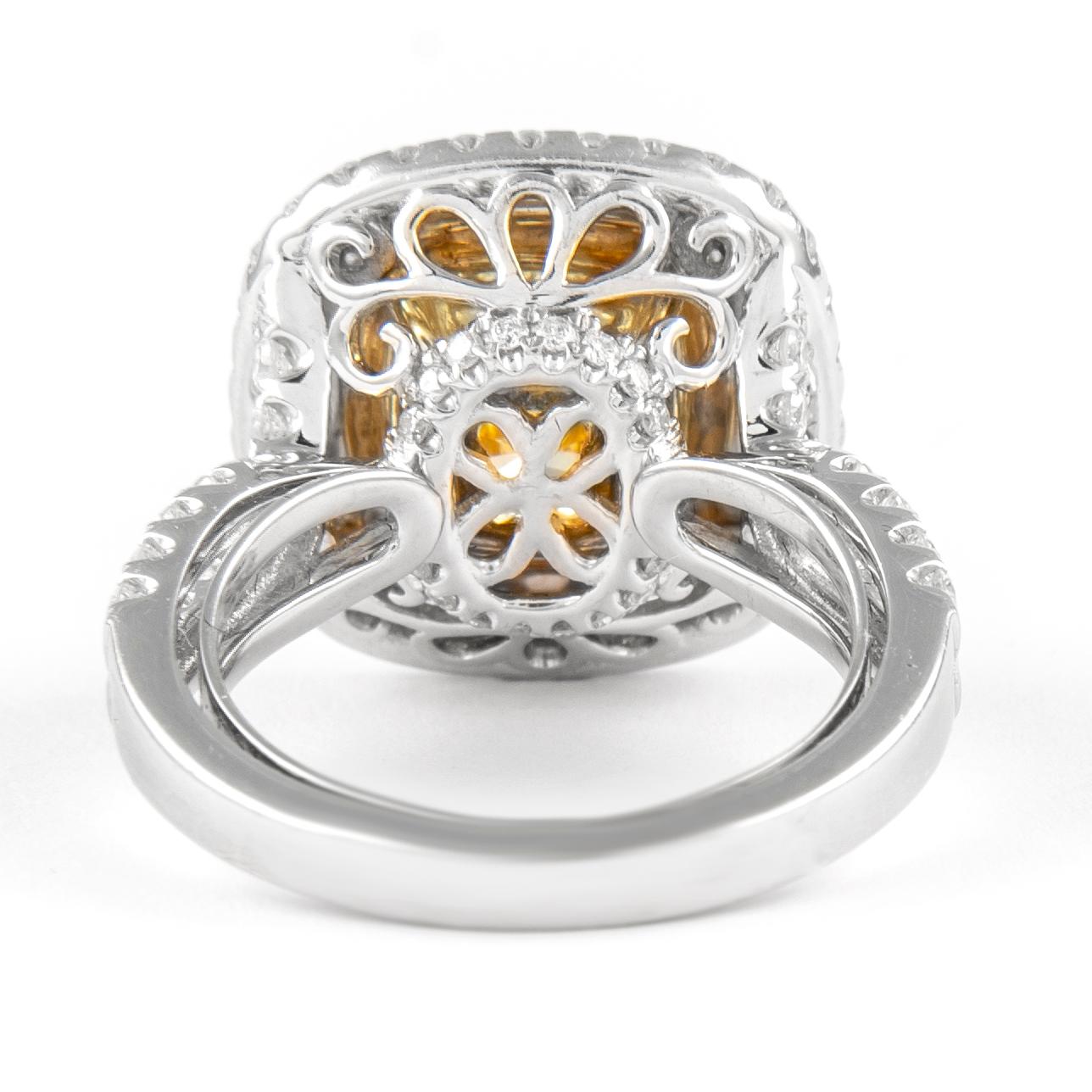 Alexander 4.05ct Cushion Fancy Yellow Diamond Ring 18k Two Tone Gold In New Condition In BEVERLY HILLS, CA