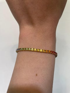 Alexander 5.58 Carat Rainbow Sapphire Tennis Bracelet 18 Karat Yellow Gold