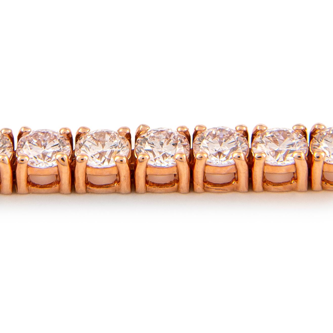 Round Cut Alexander 5.62 Carat Diamond Tennis Bracelet 14-Karat Rose Gold For Sale