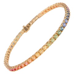 Alexander Bracelet tennis en or jaune 18 carats avec saphirs arc-en-ciel de 5,65 carats