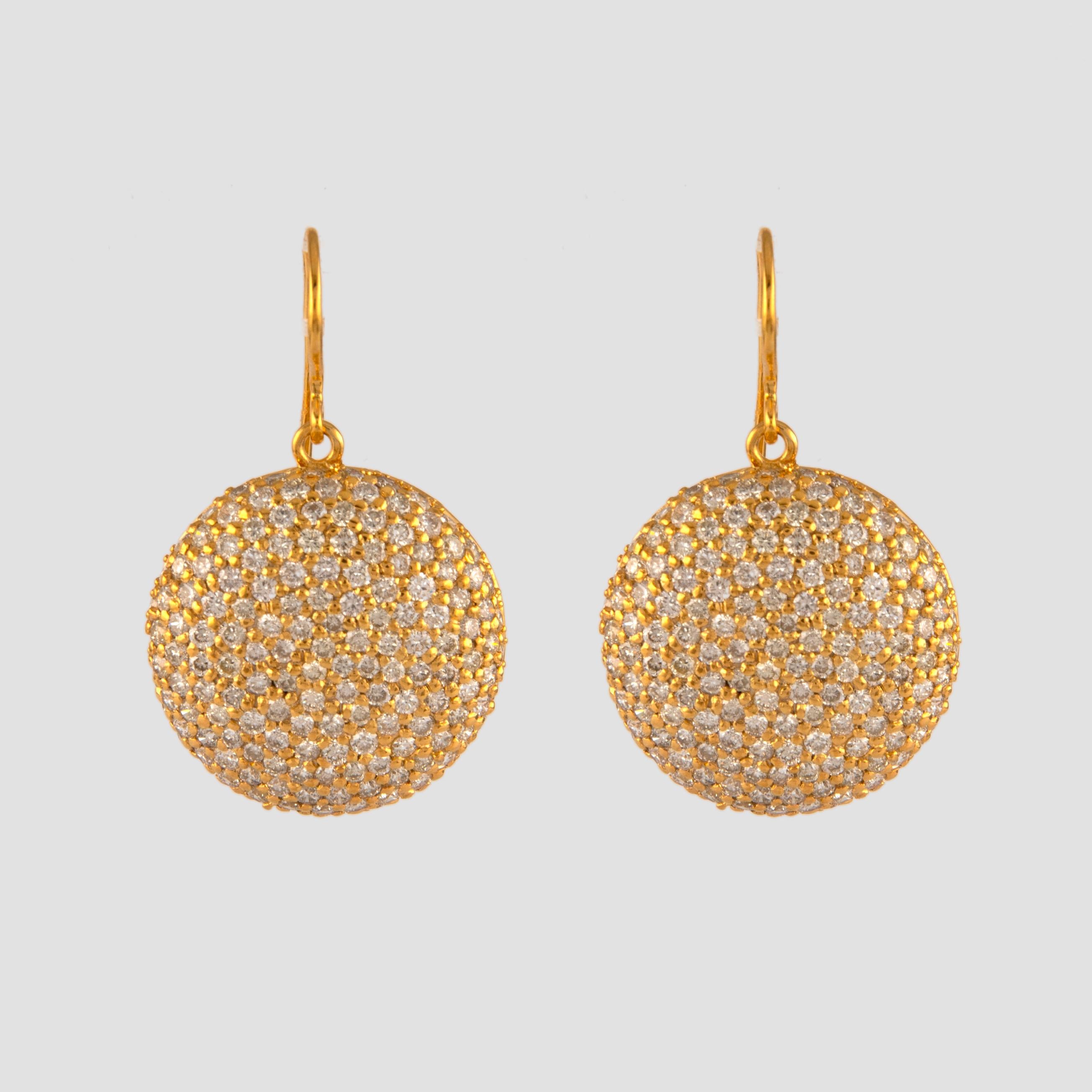 Contemporary Alexander 5.87ct Diamond Domed Pave Earrings 18k Yellow Gold For Sale