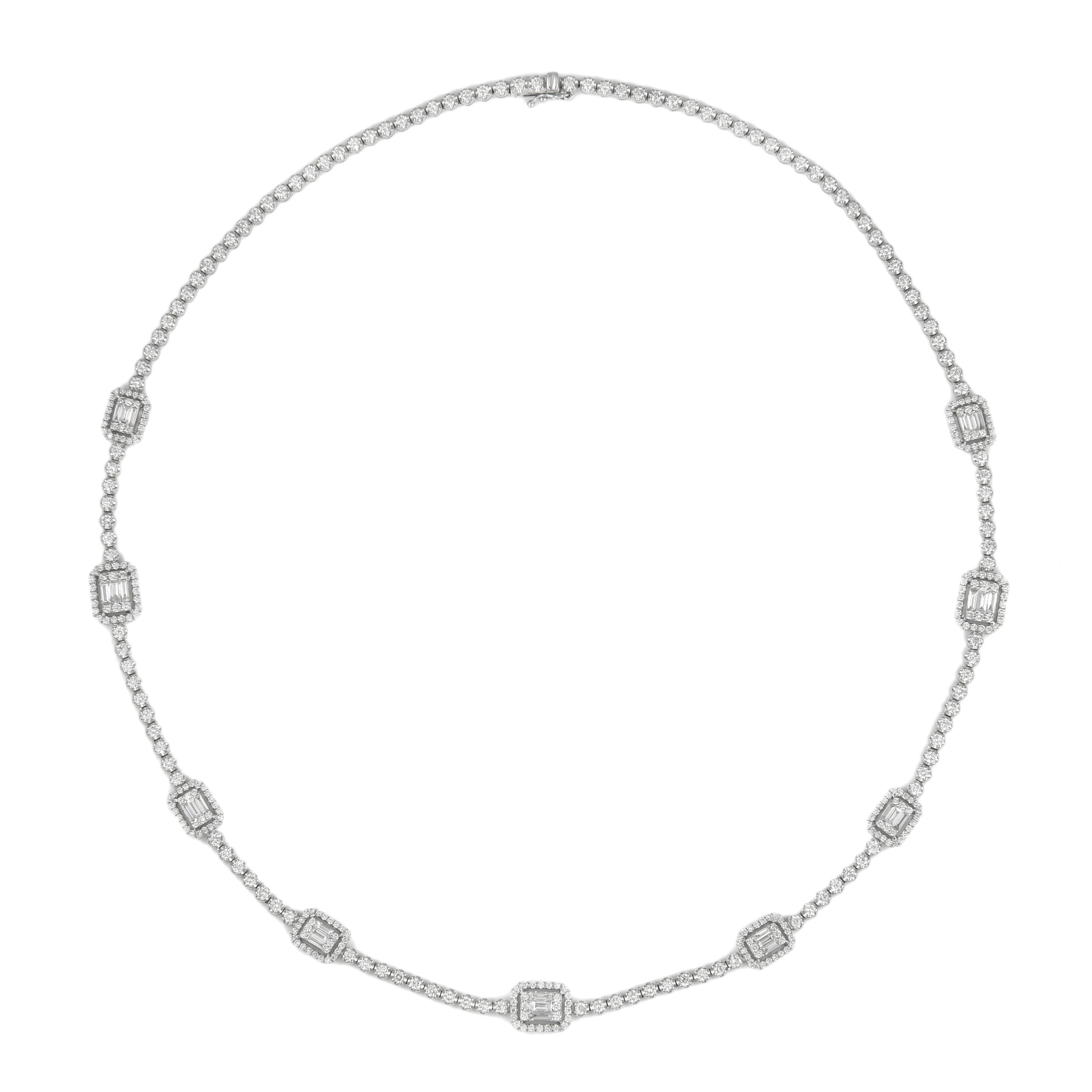 Modern Alexander 5.88 Carat Diamond Tennis Necklace 18 Karat White Gold
