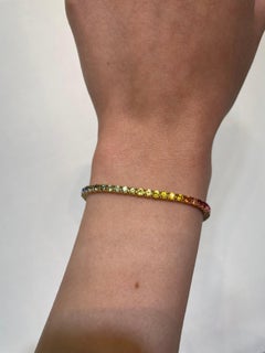 Alexander 6.20 Carat Rainbow Sapphire Tennis Bracelet 18 Karat Yellow Gold