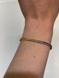 Alexander 6.21 Carat Rainbow Sapphire Tennis Bracelet 18 Karat Yellow Gold