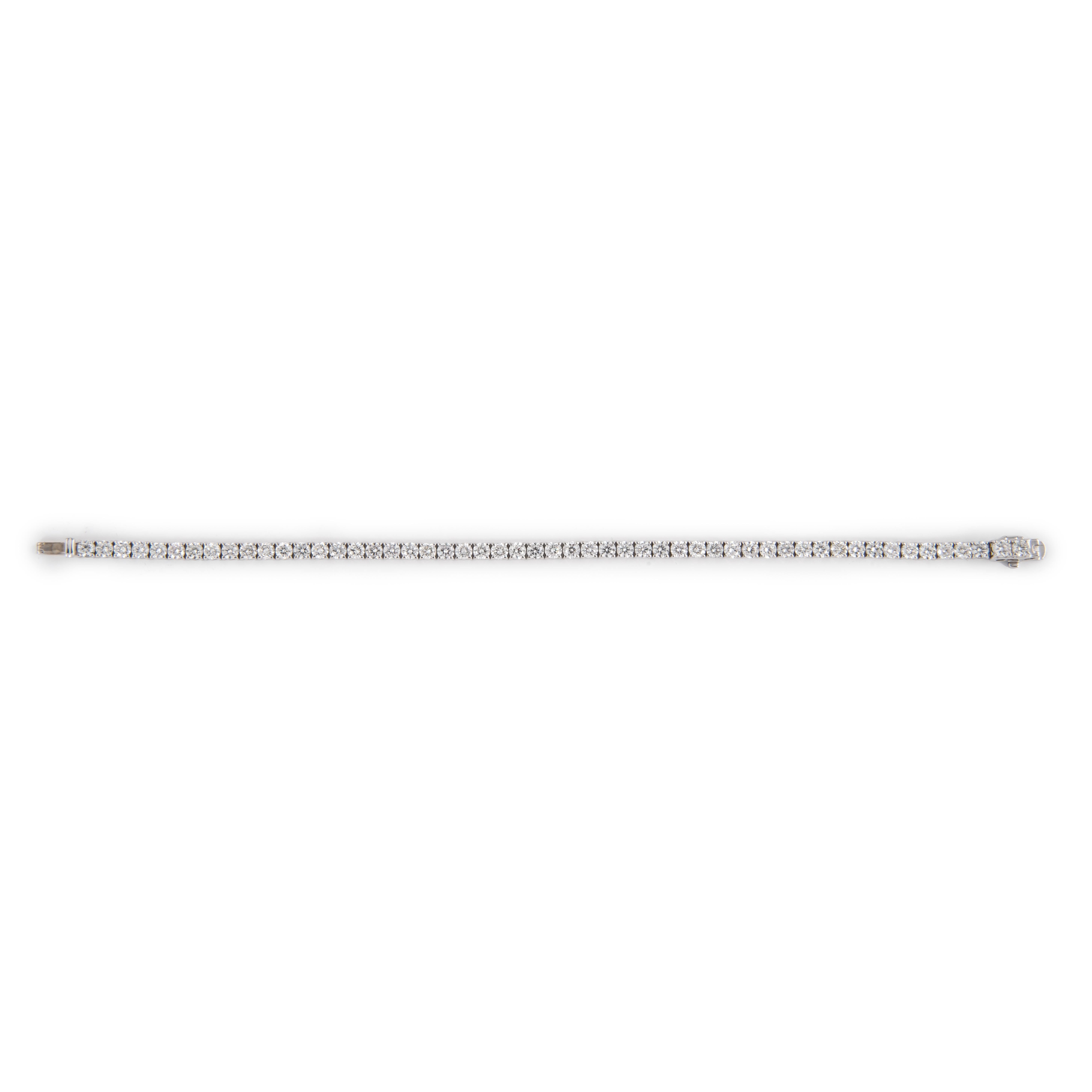 Round Cut Alexander 6.45 Carats Diamond Tennis Bracelet 18-Karat White Gold For Sale