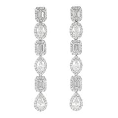 Alexander 6.98ct Mixed Diamond Halo Drop Earrings 18k White Gold
