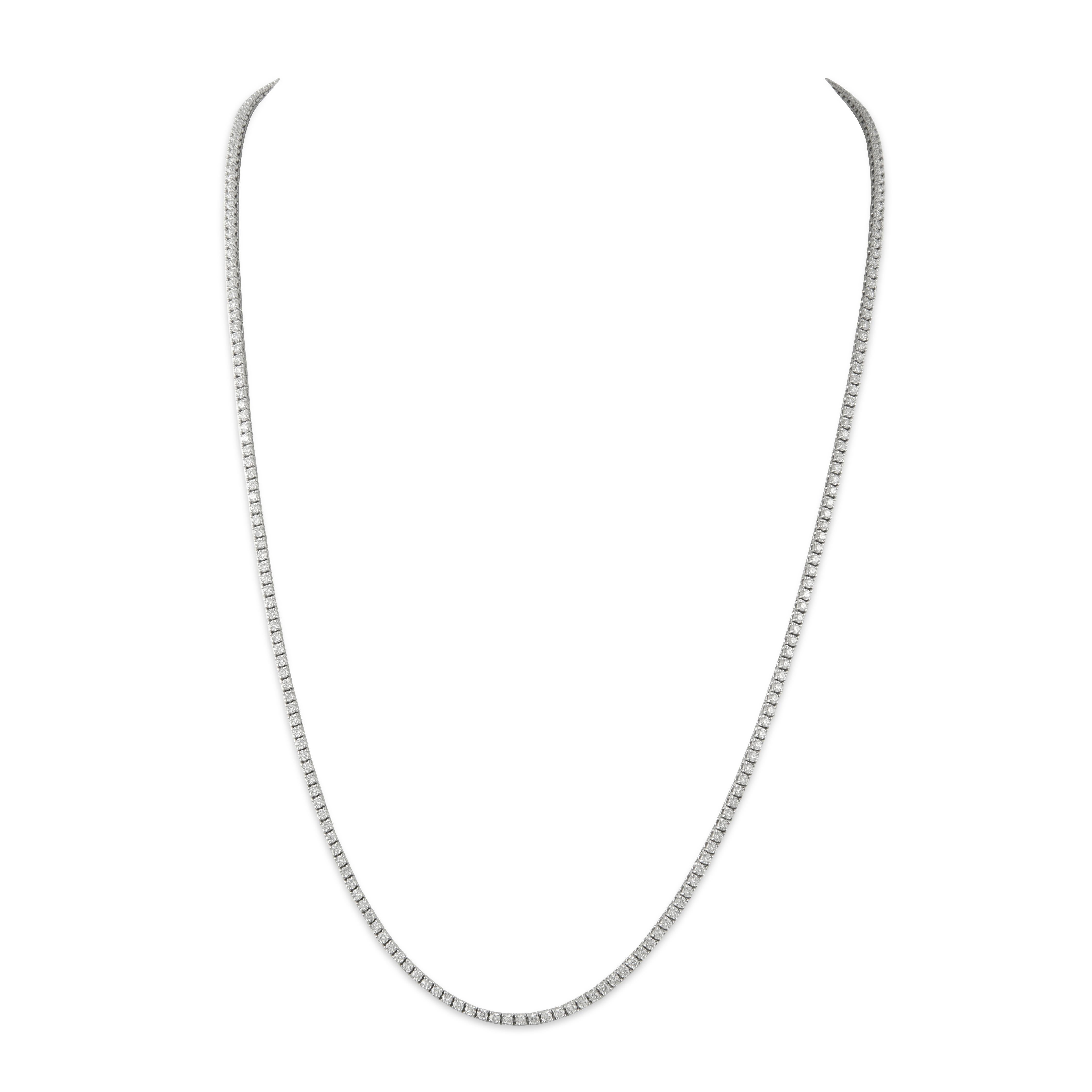 Round Cut Alexander 7.38 Carat Diamond Tennis Necklace White Gold For Sale