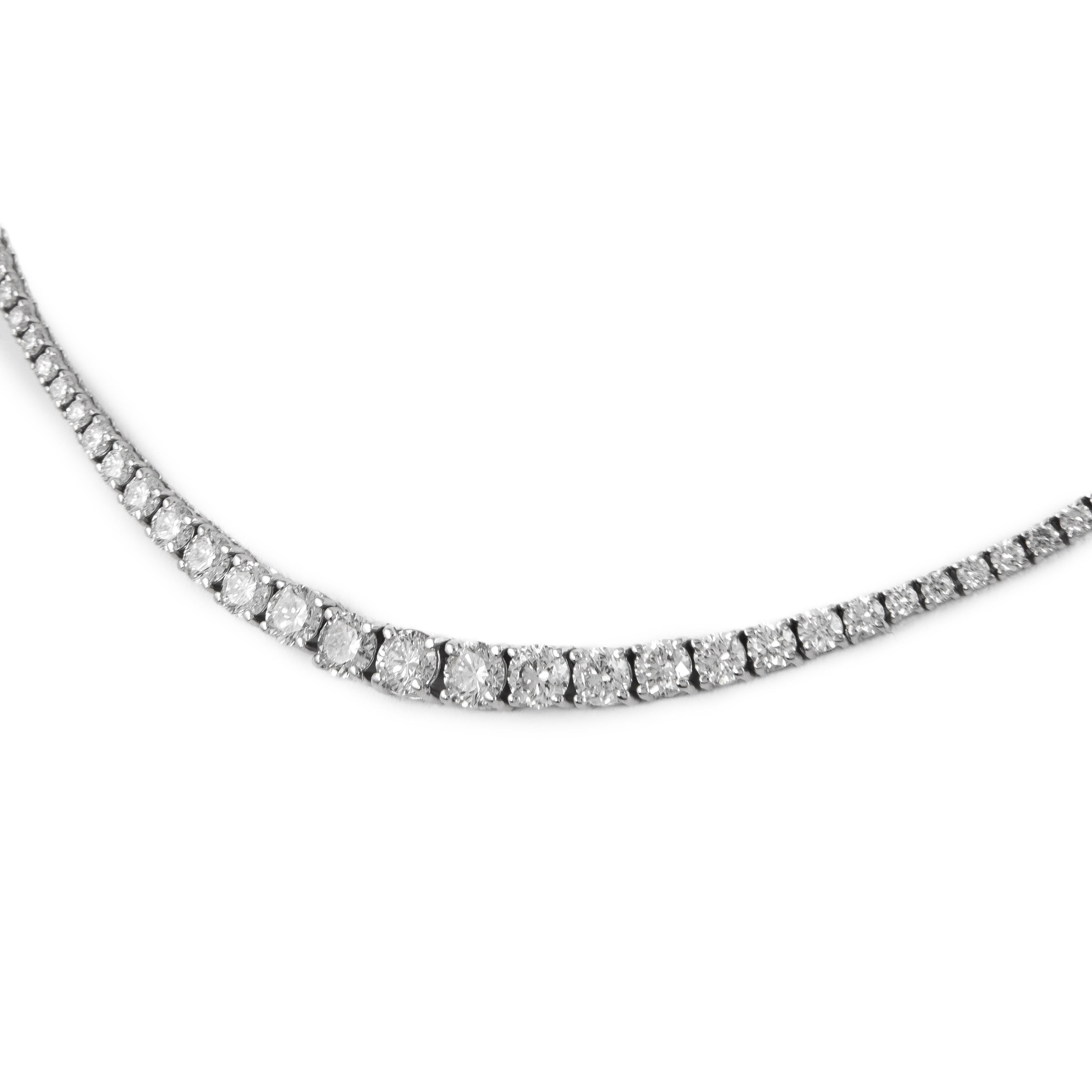 Round Cut Alexander 7.55 Carat Diamond Tennis Riviera Necklace 18k White Gold For Sale