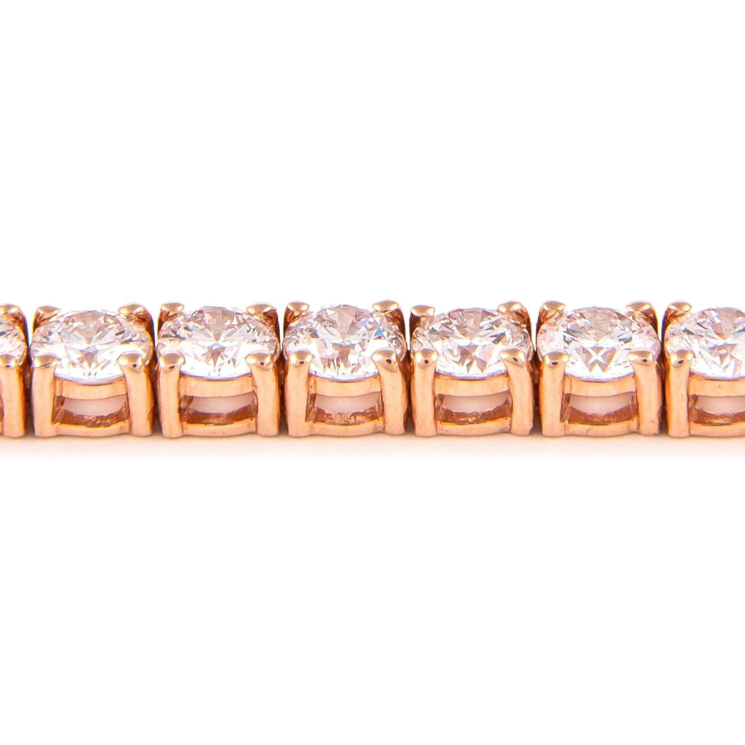 Modern Alexander 7.92 Carat Diamond Tennis Bracelet 14-Karat Rose Gold For Sale