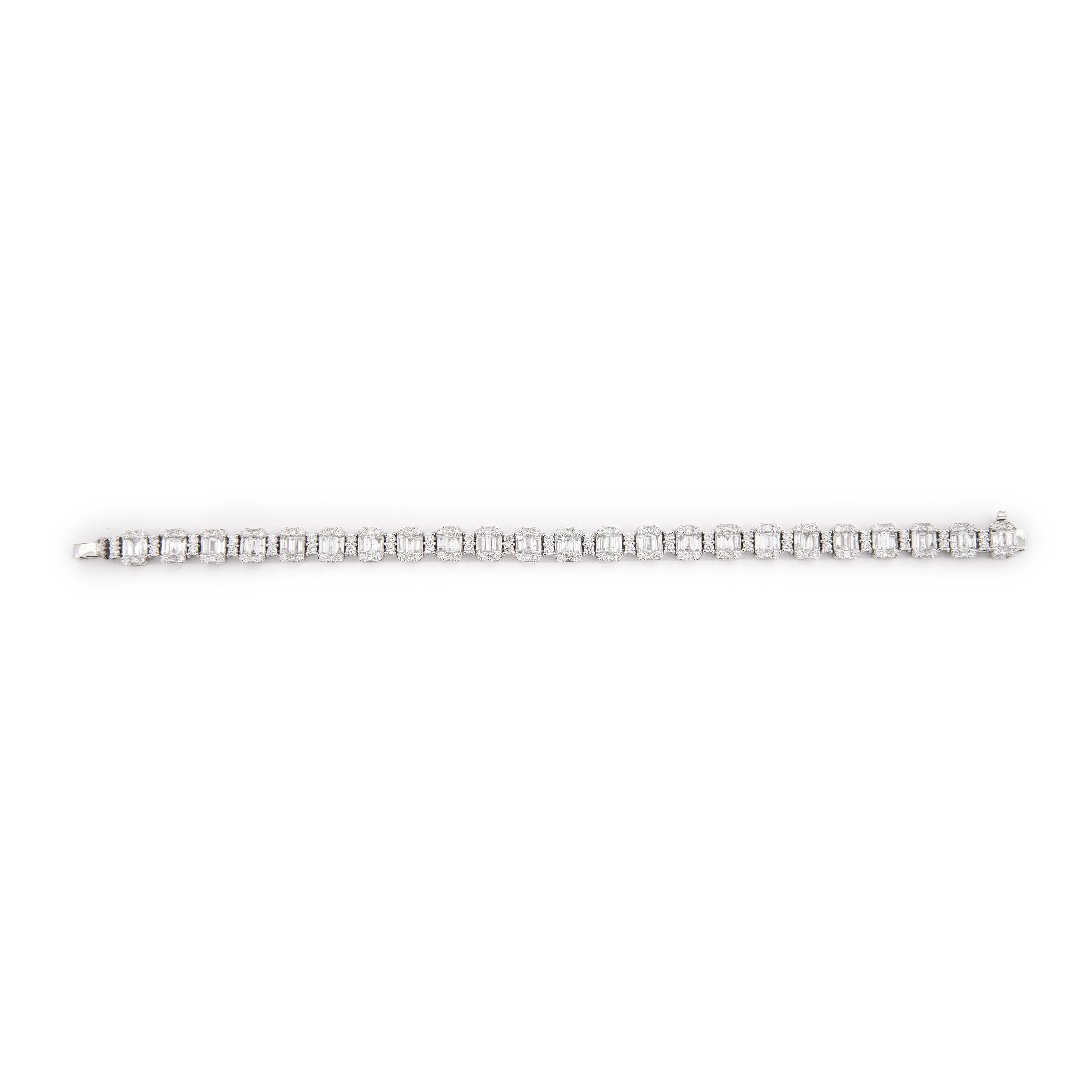 Baguette Cut Alexander Beverly Hills 7.93ct Diamond Illusion Set Bracelet 18k White Gold For Sale
