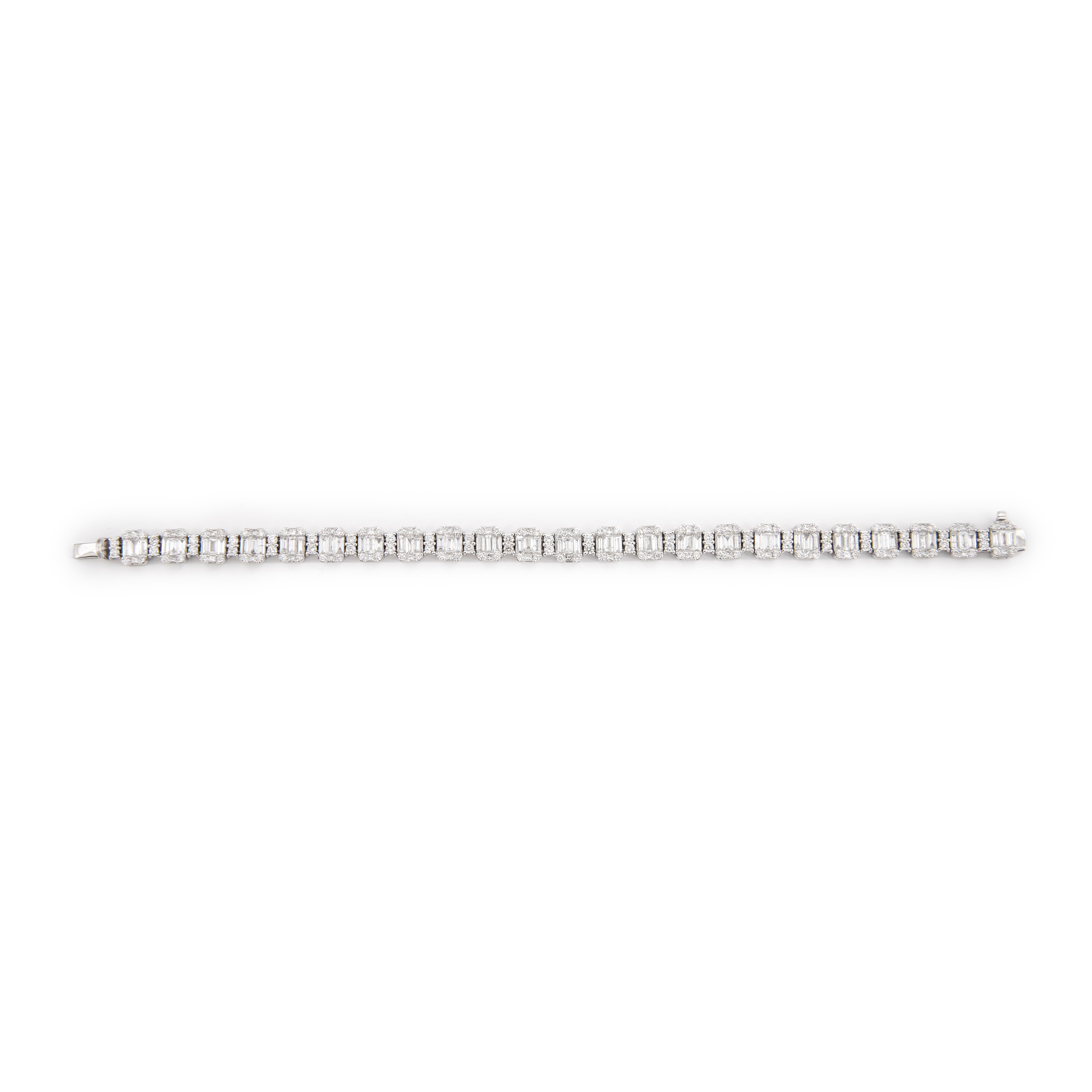 Baguette Cut Alexander 7.93 Carat Diamond Illusion Set Bracelet 18 Karat White Gold For Sale