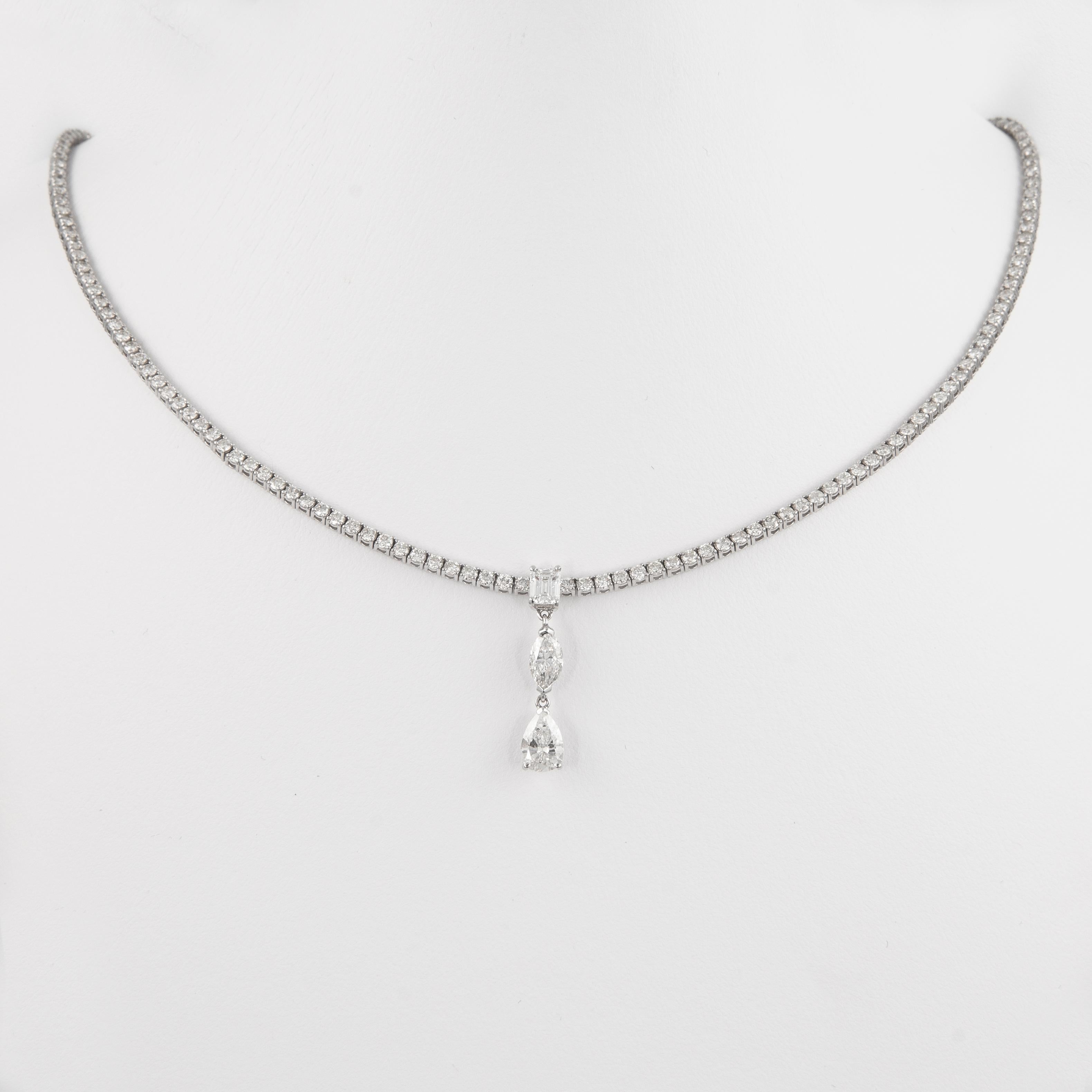 Modern Alexander 8.30 Carat Diamond Tennis Necklace 18 Karat White Gold For Sale