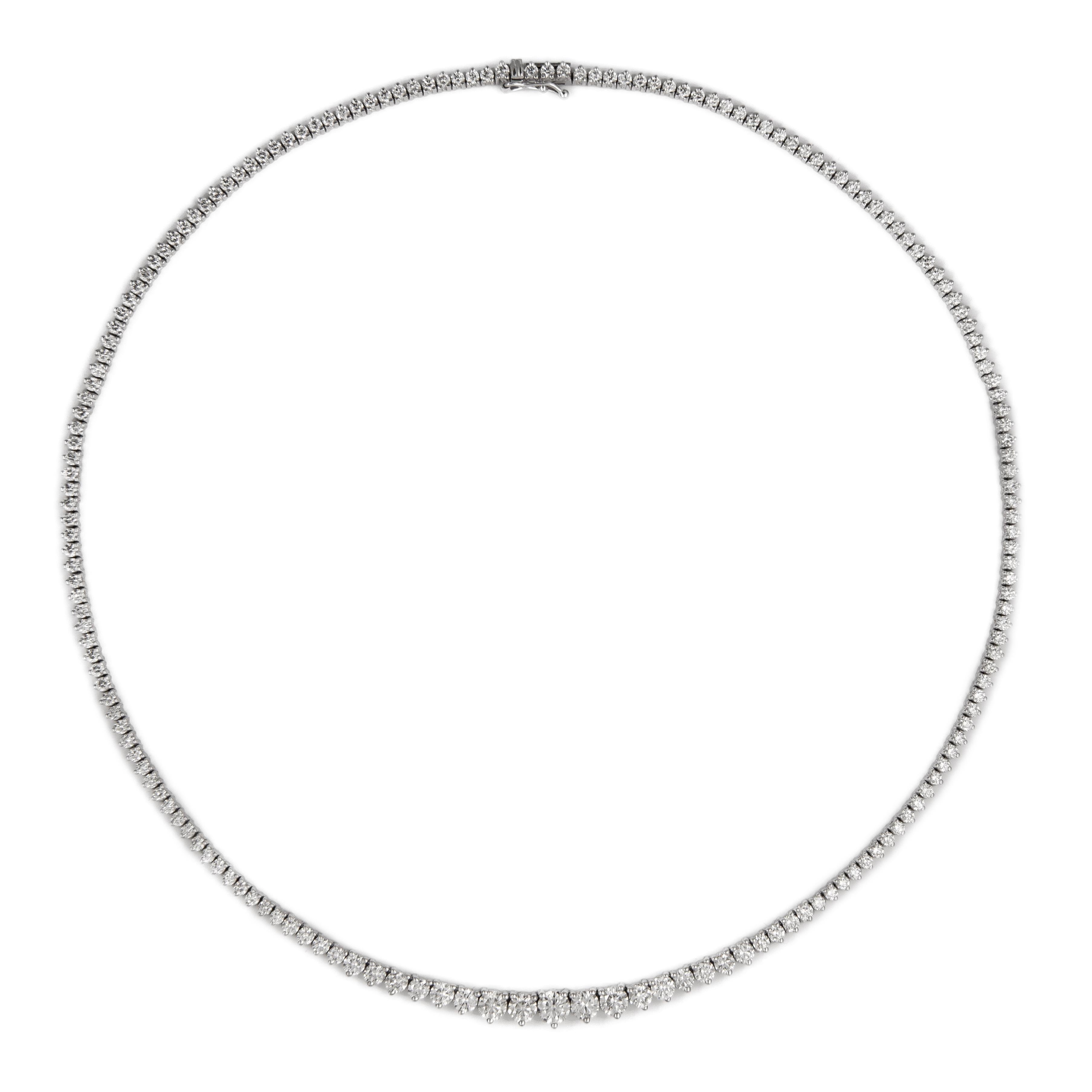 Contemporary Alexander 8.53 Carat Diamond Three Prong Tennis Riviera Necklace 18k White Gold For Sale