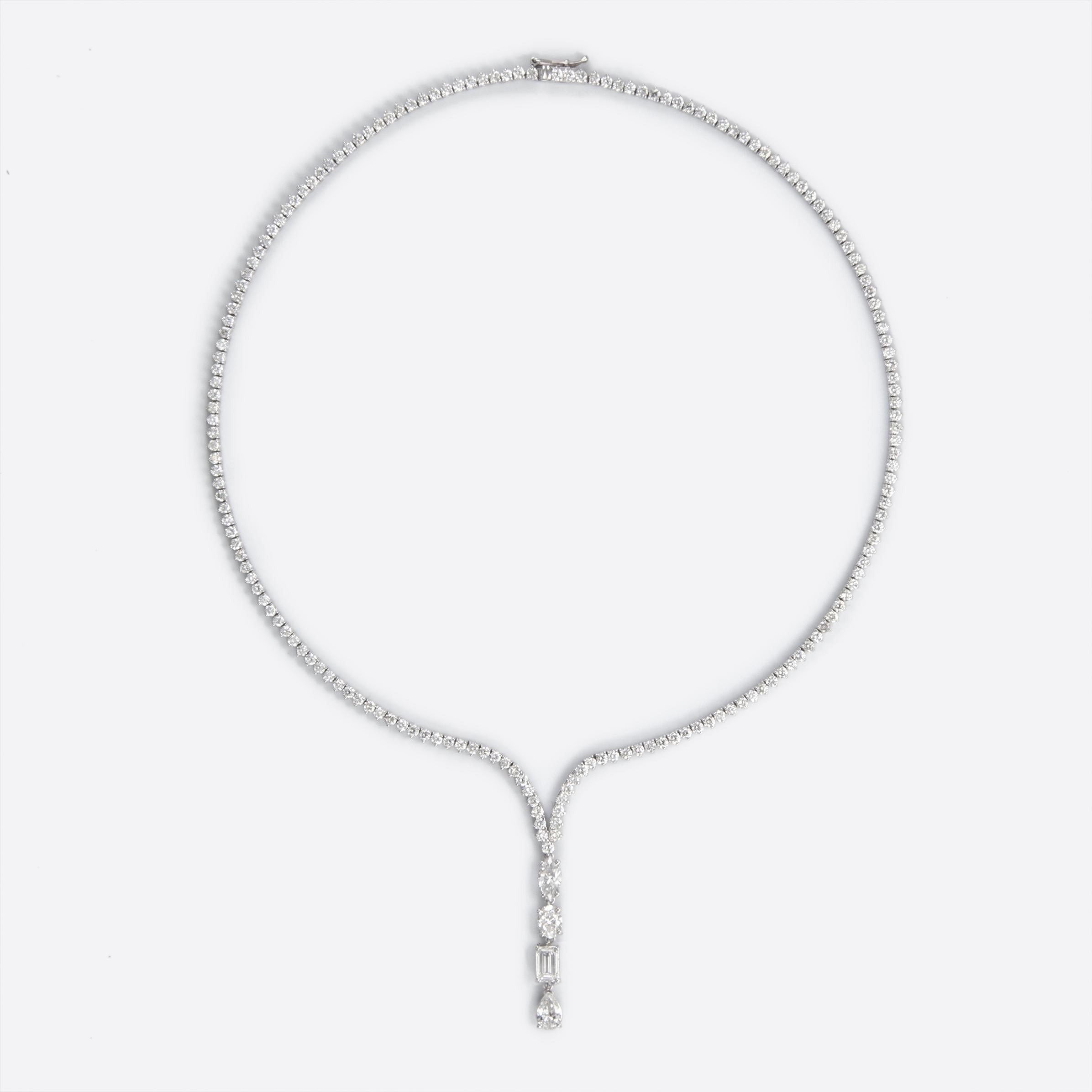 Modern Alexander 8.64 Carat Diamond Drop Tennis Necklace 18 Karat White Gold For Sale