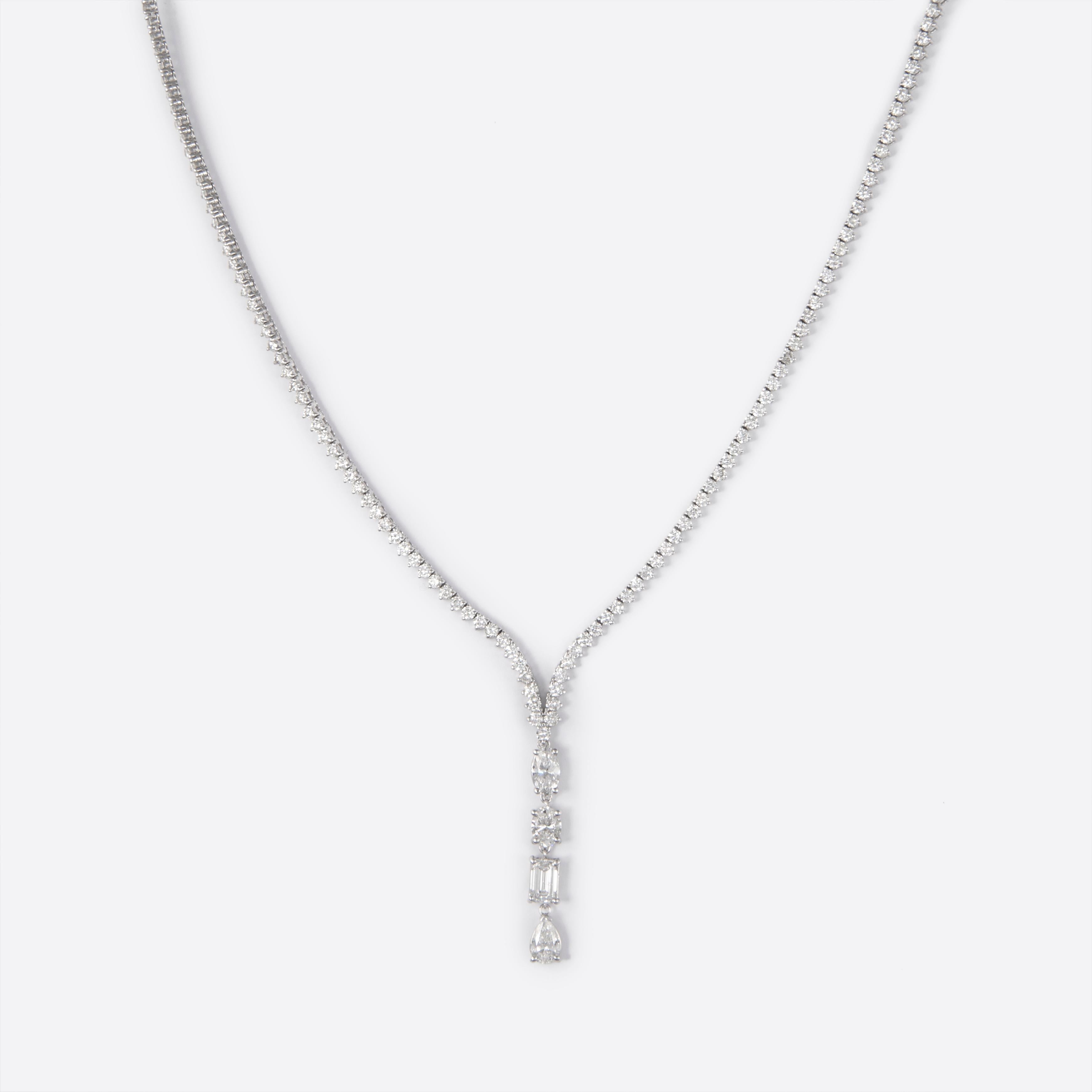 Alexander 8.64 Carat Diamond Drop Tennis Necklace 18 Karat White Gold In New Condition For Sale In BEVERLY HILLS, CA