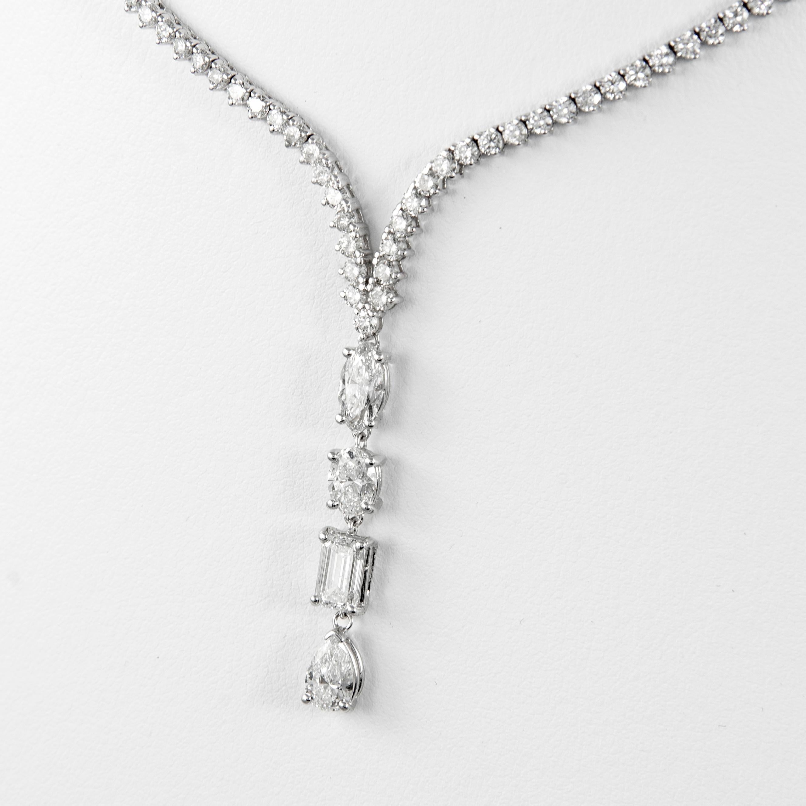 Women's Alexander 8.64 Carat Diamond Drop Tennis Necklace 18 Karat White Gold For Sale