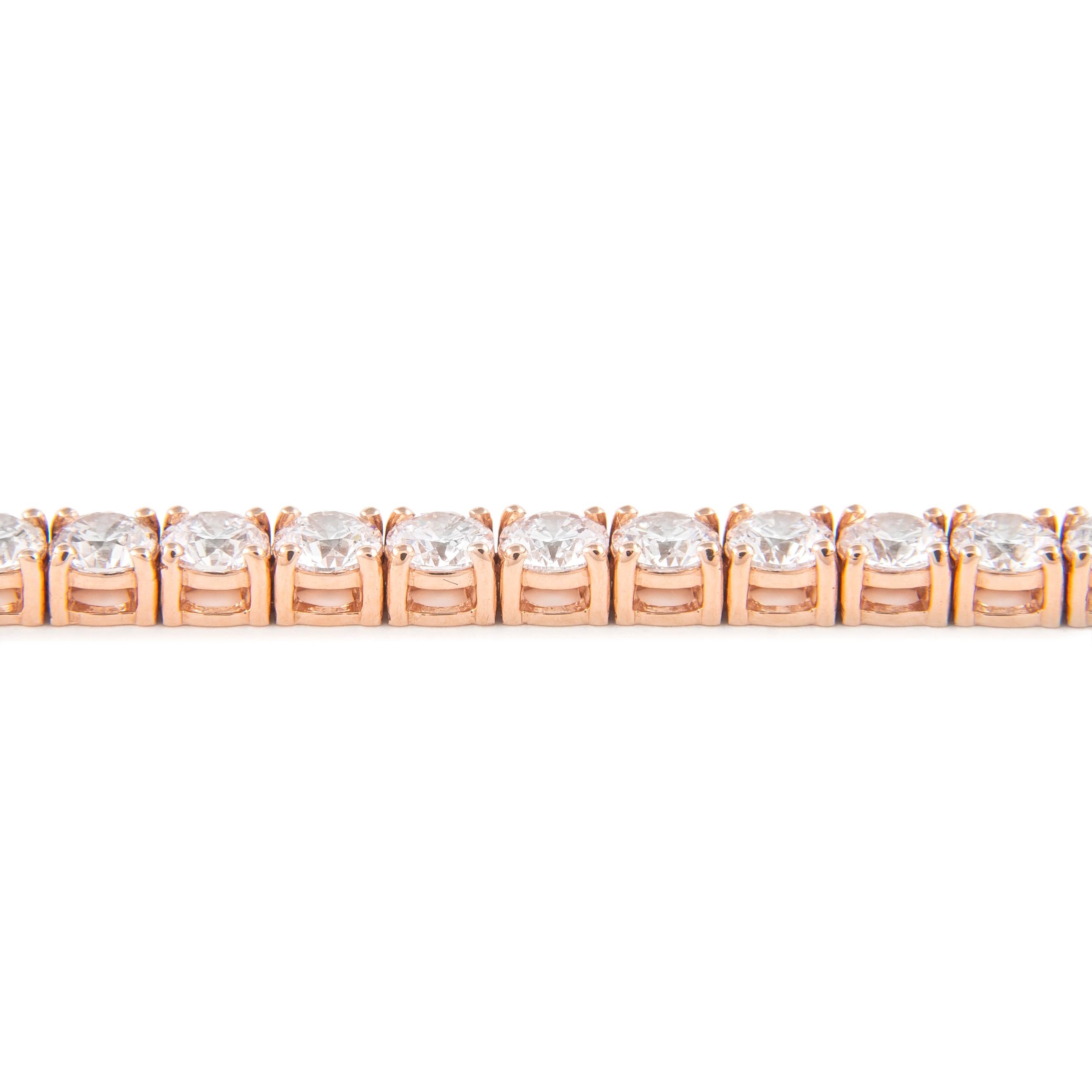 Round Cut Alexander Beverly Hills 8.69ct Diamond Tennis Bracelet 14k Rose Gold For Sale