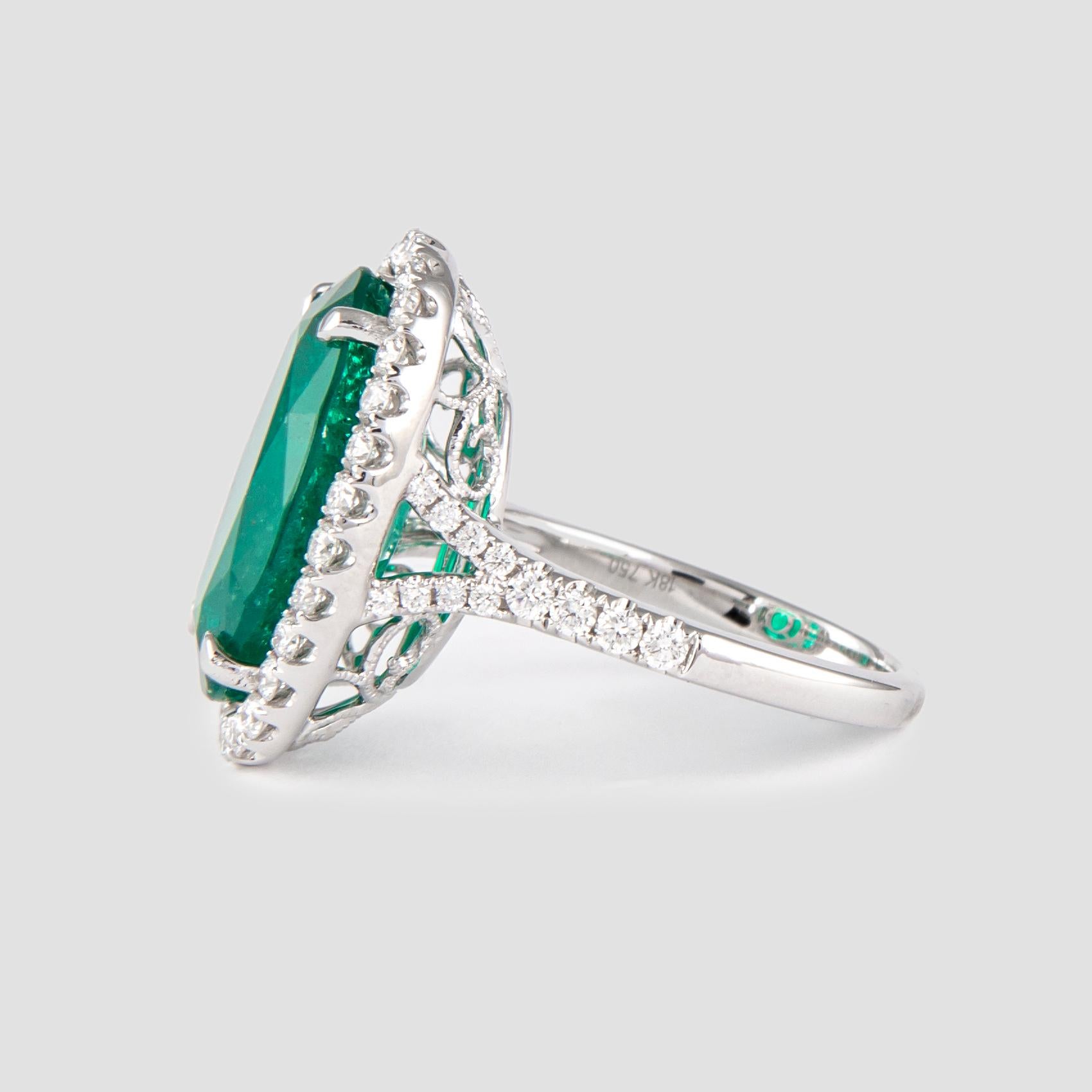 Oval Cut Alexander 8.76ct Carat Oval Emerald with Diamond Halo Ring 18k White Gold