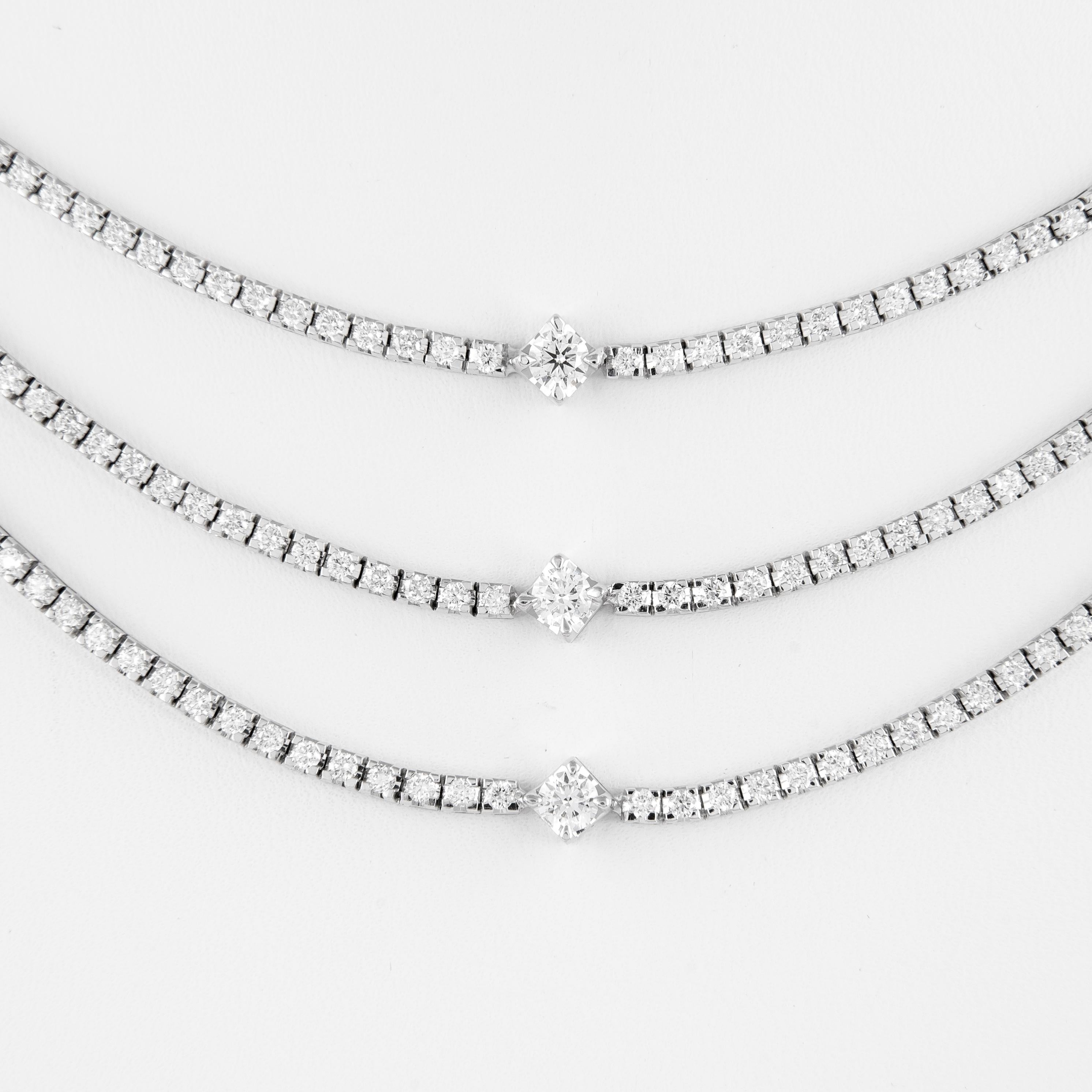 Alexander 9,02 Karat Diamant-Tennis-Halskette aus 18k Weißgold mit 3 Ringen (Zeitgenössisch) im Angebot