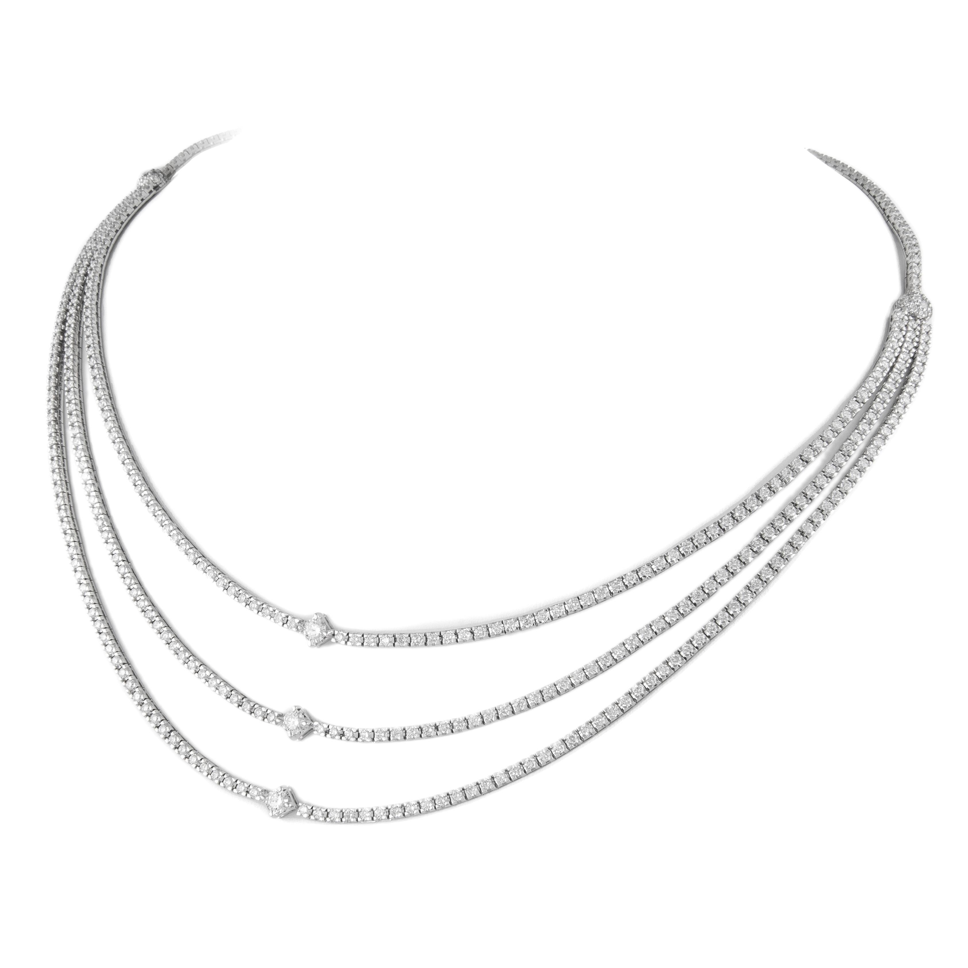 Alexander 9,02 Karat Diamant-Tennis-Halskette aus 18k Weißgold mit 3 Ringen (Rundschliff) im Angebot
