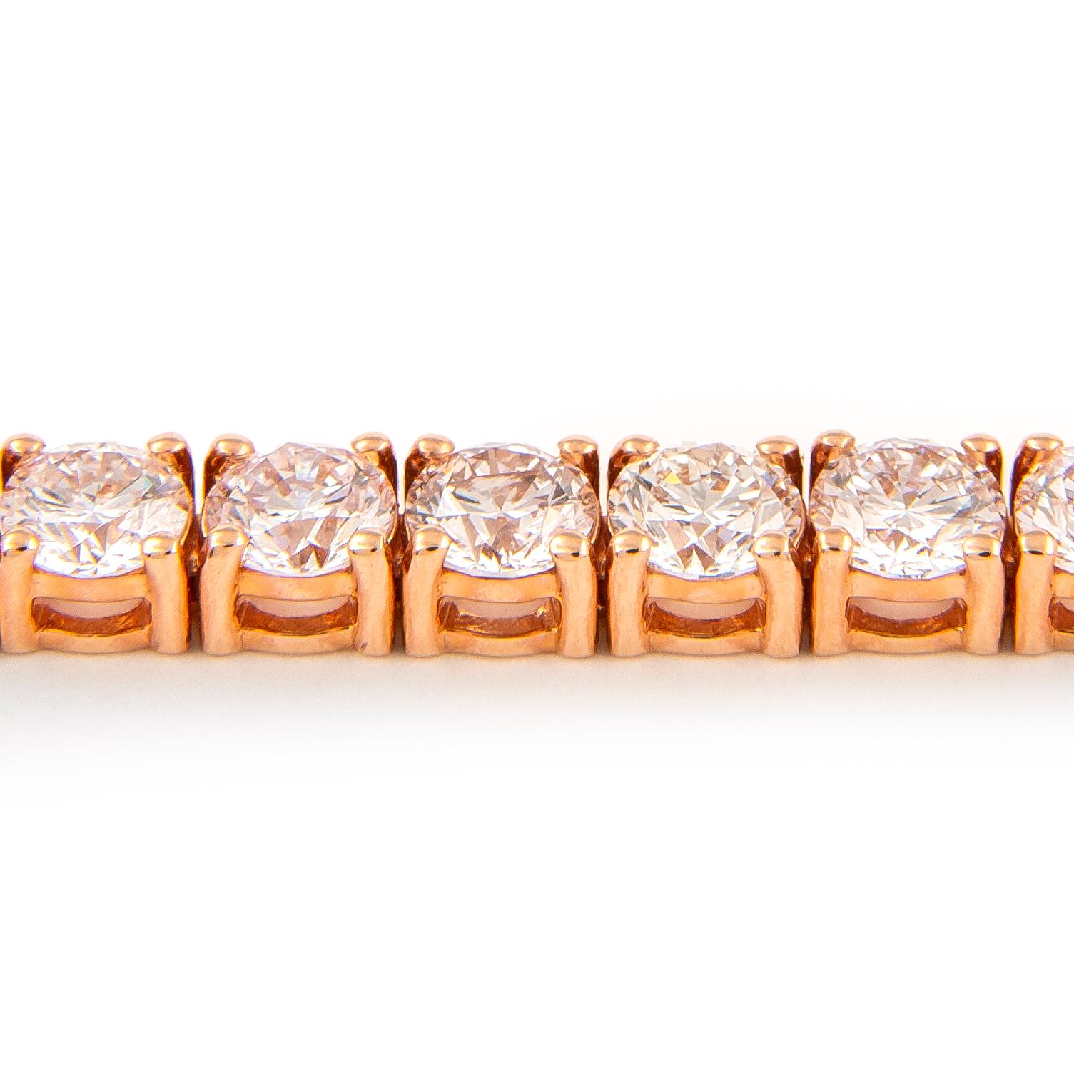 Round Cut Alexander 9.10 Carat Diamond Tennis Bracelet 14-Karat Rose Gold For Sale
