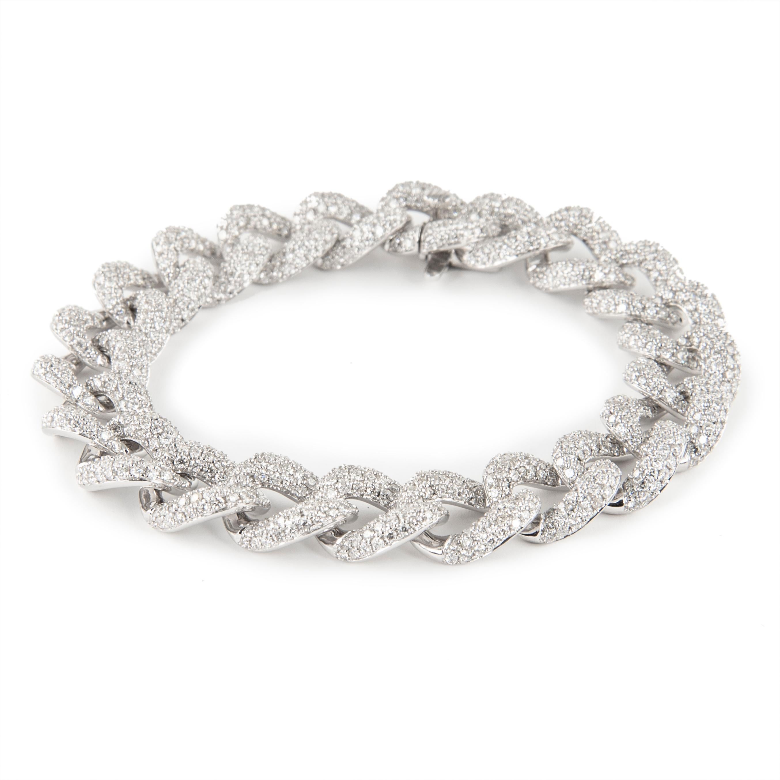 Alexander Beverly Hills Kubanisches Gliederarmband aus 18 Karat Weißgold mit 9,28 Karat Diamanten (Moderne)