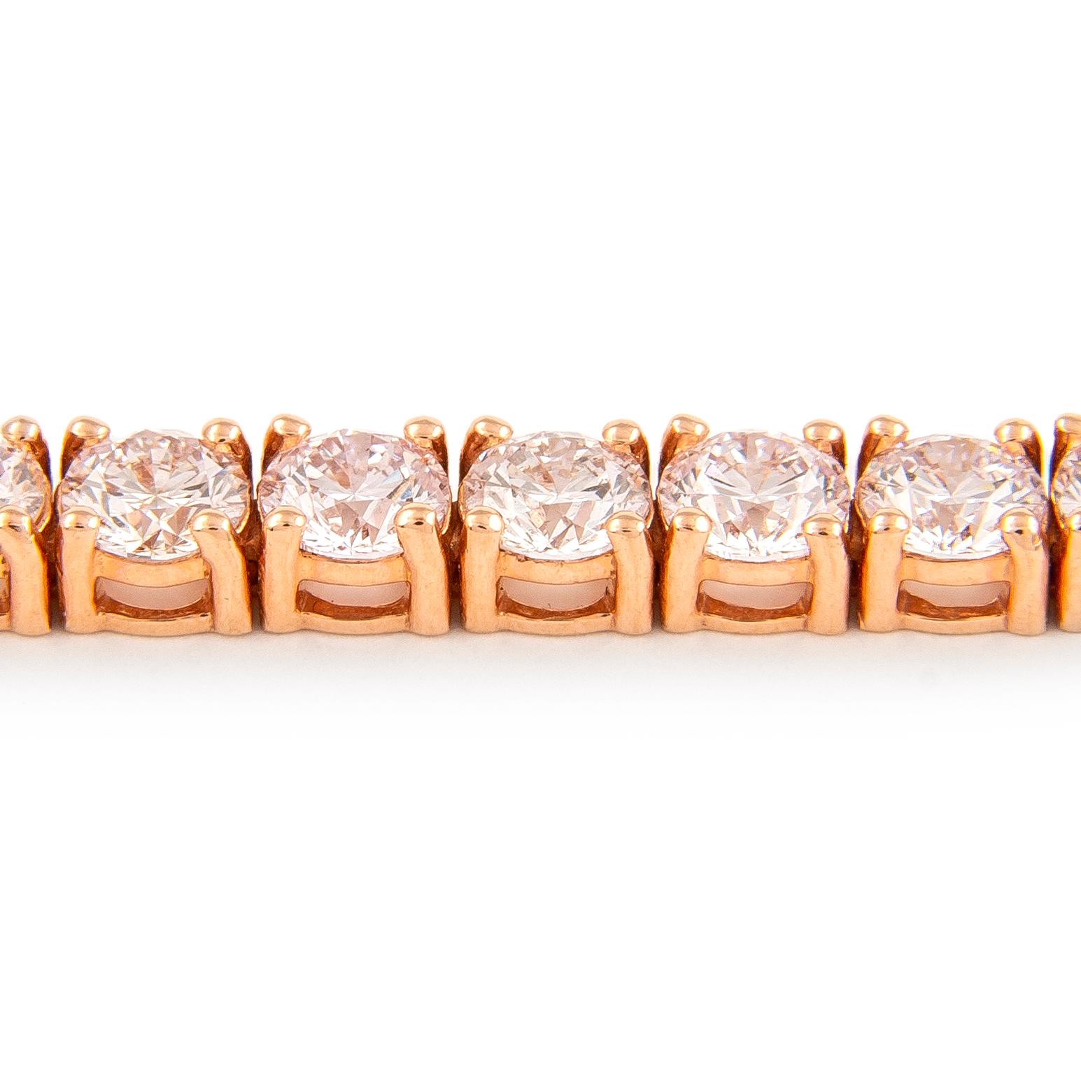 Round Cut Alexander 9.92 Carat Diamond Tennis Bracelet 14-Karat Rose Gold For Sale