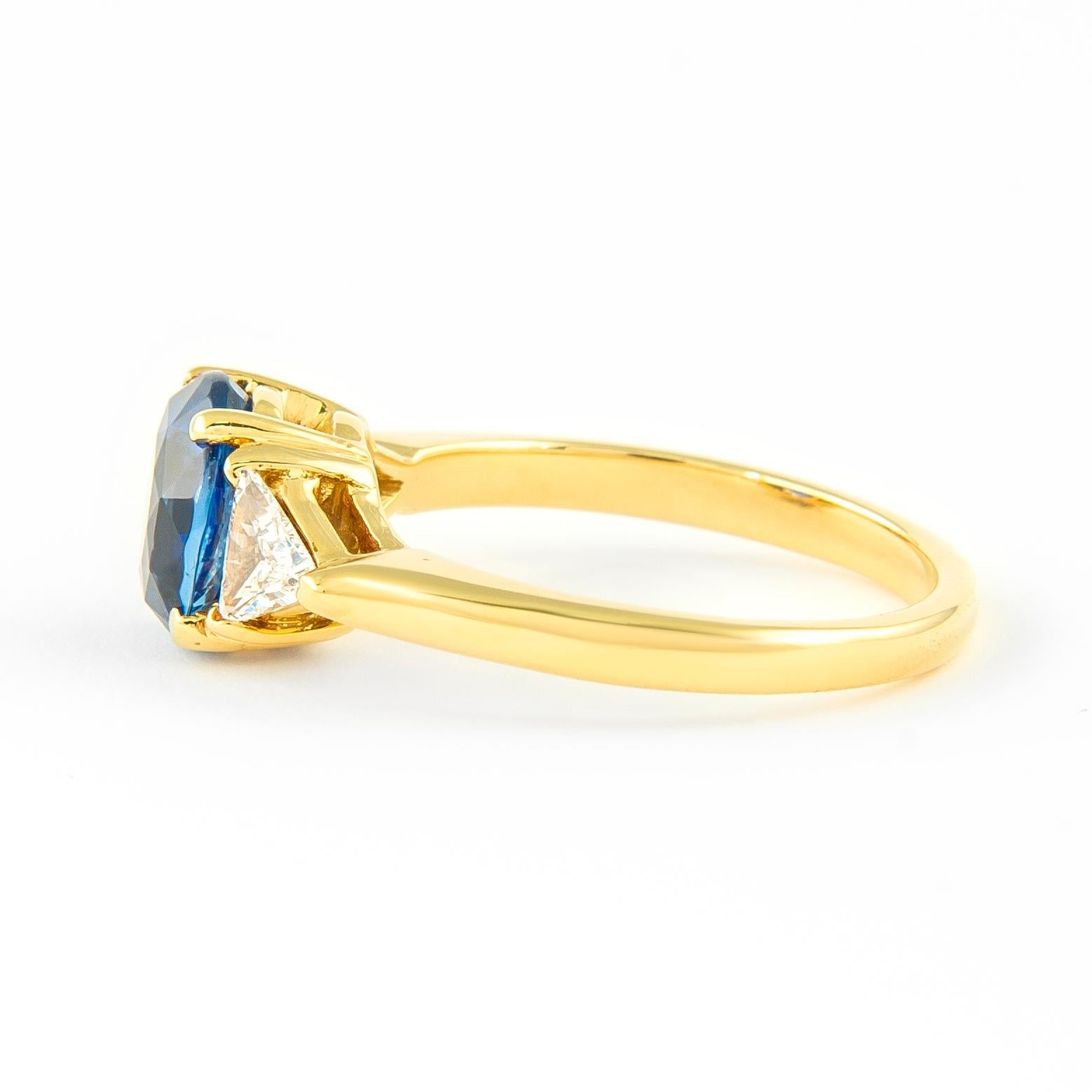 Contemporary Alexander AGL 3.14ct Burmese Sapphire No Heat with Diamonds Three-Stone Ring For Sale