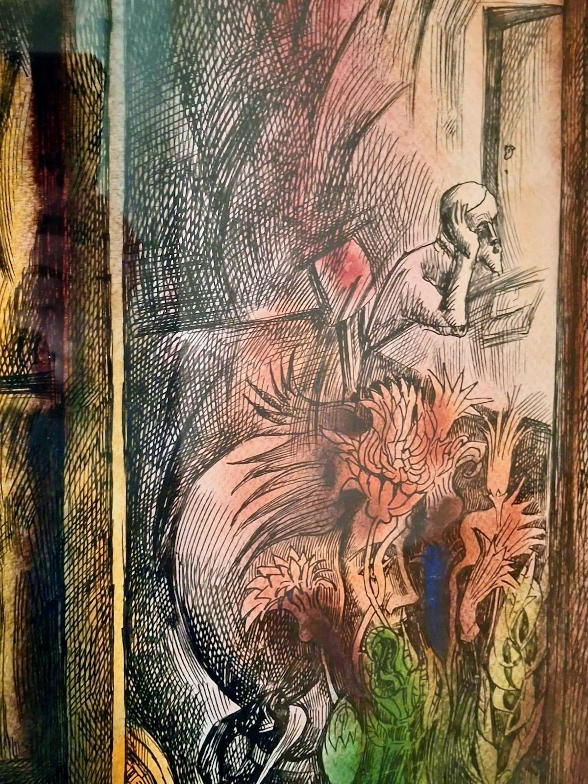 Metaphysical Expressionism in Watercolor - Brown Abstract Drawing by Alexander Aizenshtat