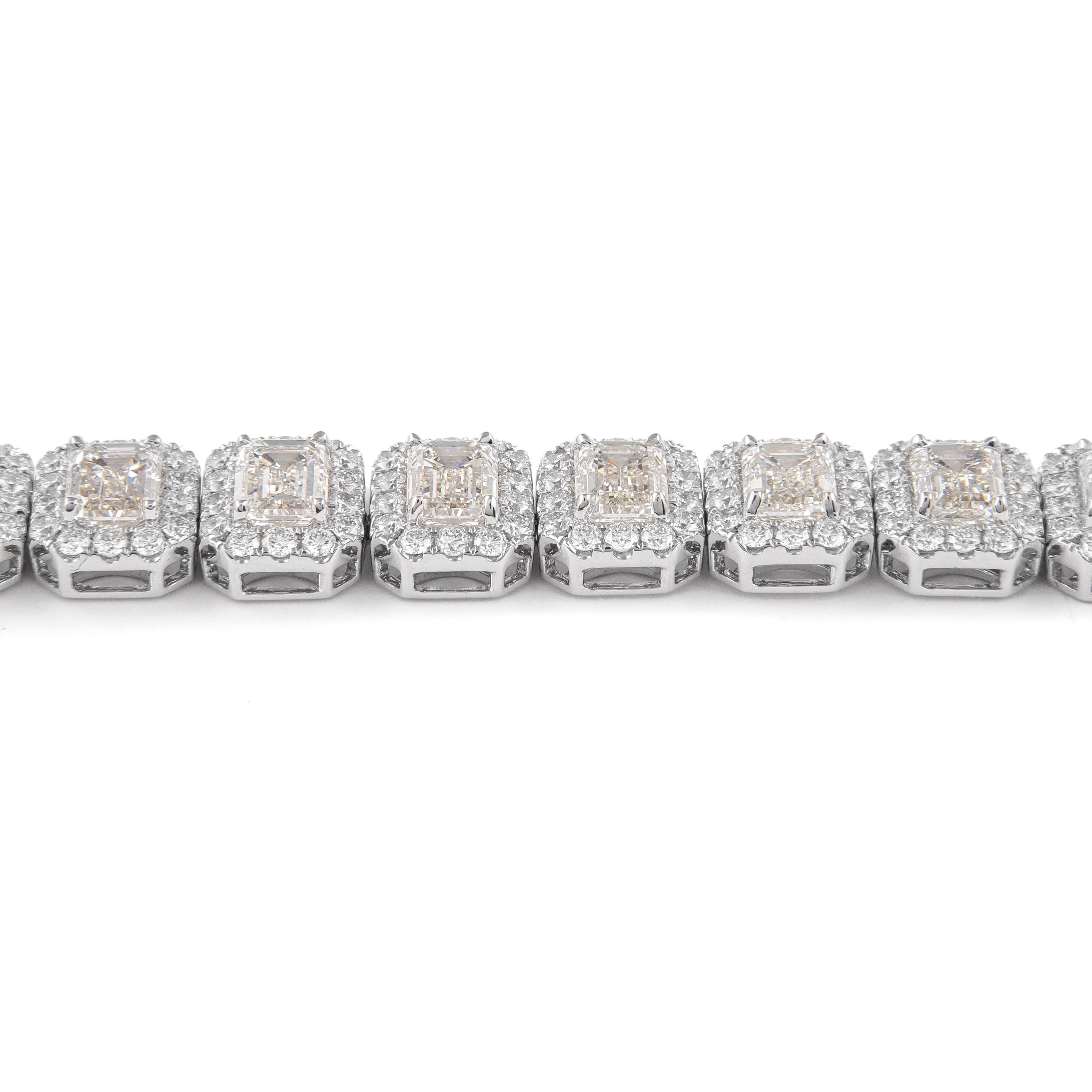 Alexander All GIA 26.55ctt Emerald Cut Diamond Tennis Bracelet 18k White Gold In New Condition In BEVERLY HILLS, CA