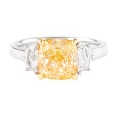 Alexander All GIA 3.01ct Fancy Yellow VS2 Diamond Three-Stone Ring 18k Two Tone