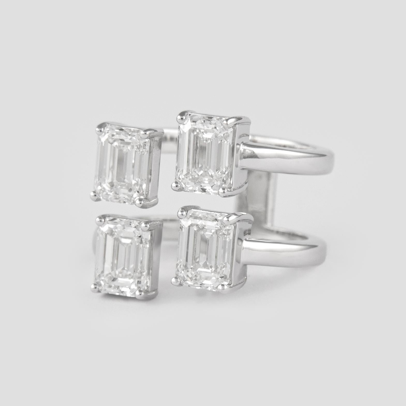 Alexander All GIA zertifiziert 4,02 Karat schwebende Diamanten im Smaragdschliff Ring 18k (Moderne) im Angebot