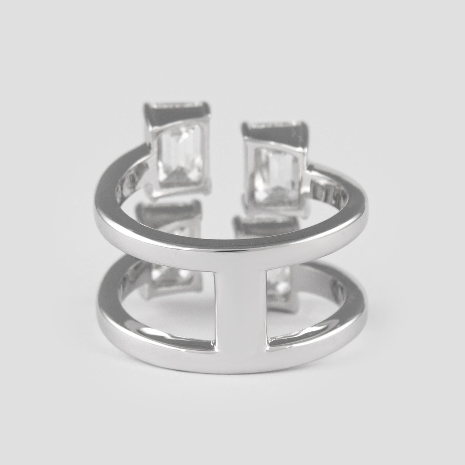 Alexander All GIA zertifiziert 4,02 Karat schwebende Diamanten im Smaragdschliff Ring 18k Damen im Angebot